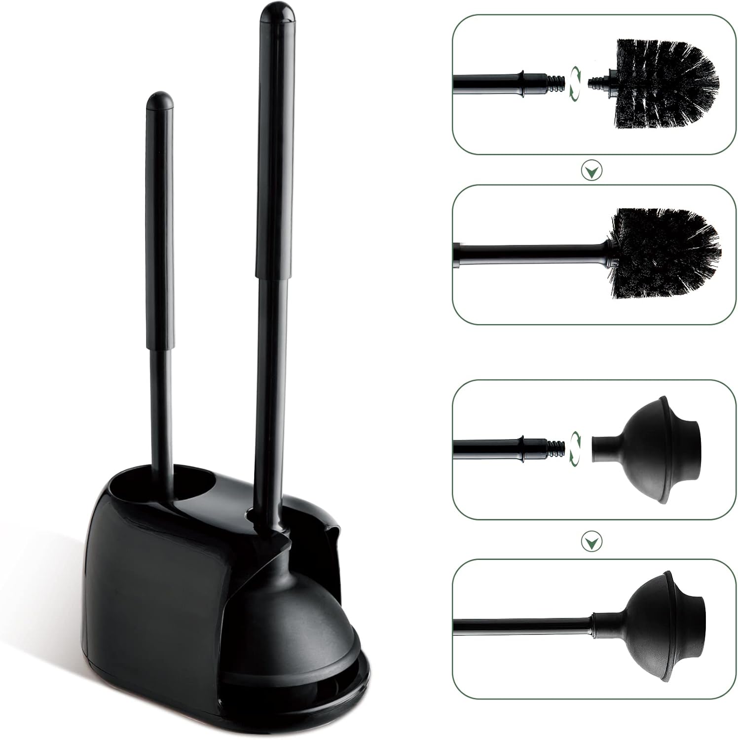 Eyliden 2 in 1 Toilet Plunger and Brush Set with Holder Black
