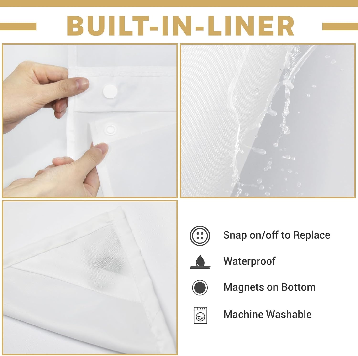 WONICY No Hook Shower Curtain Set with Liner Grey