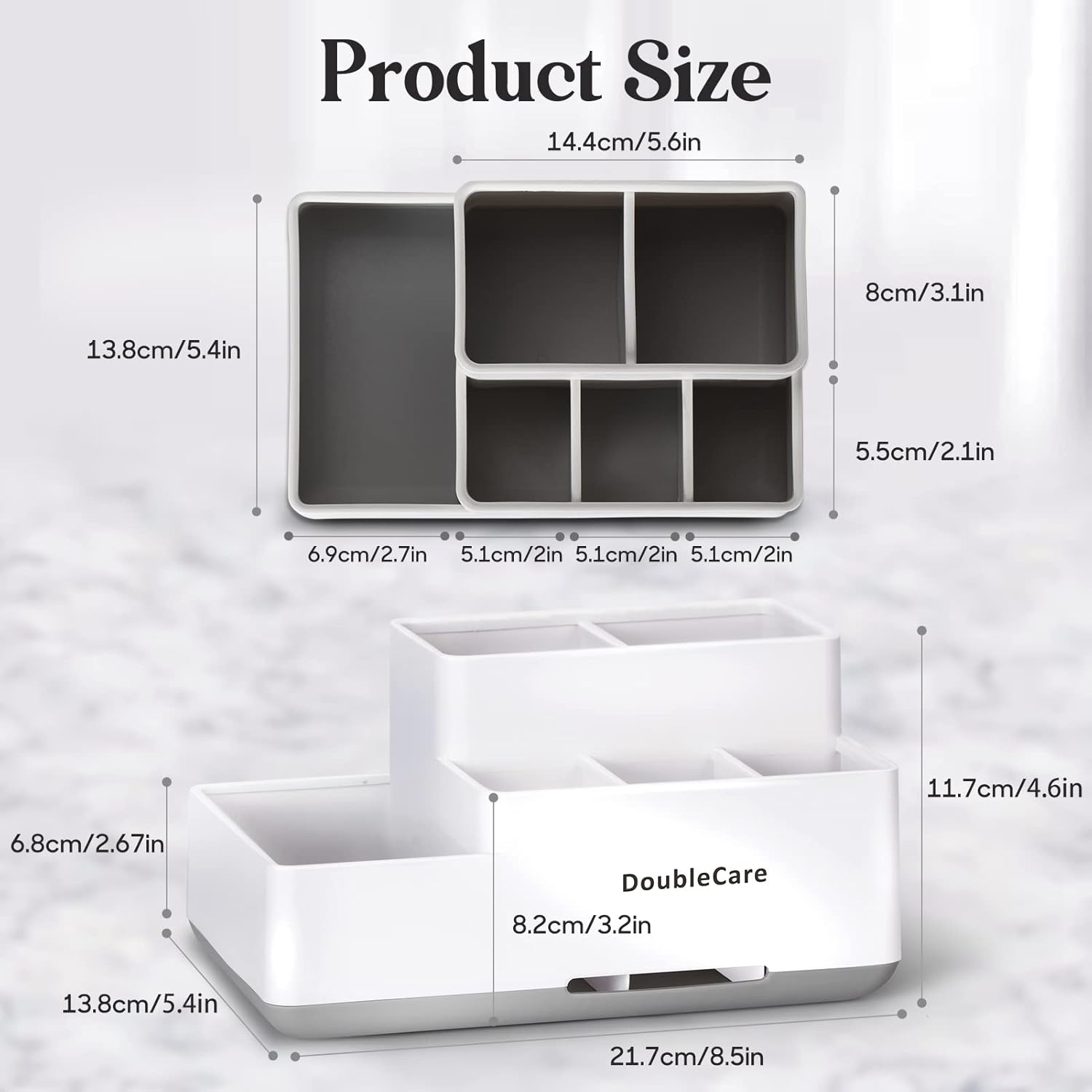 DoubleCare Toothbrush Holder with 5 Compartments Anti-Slip Multifunctional Bathroom Organizer