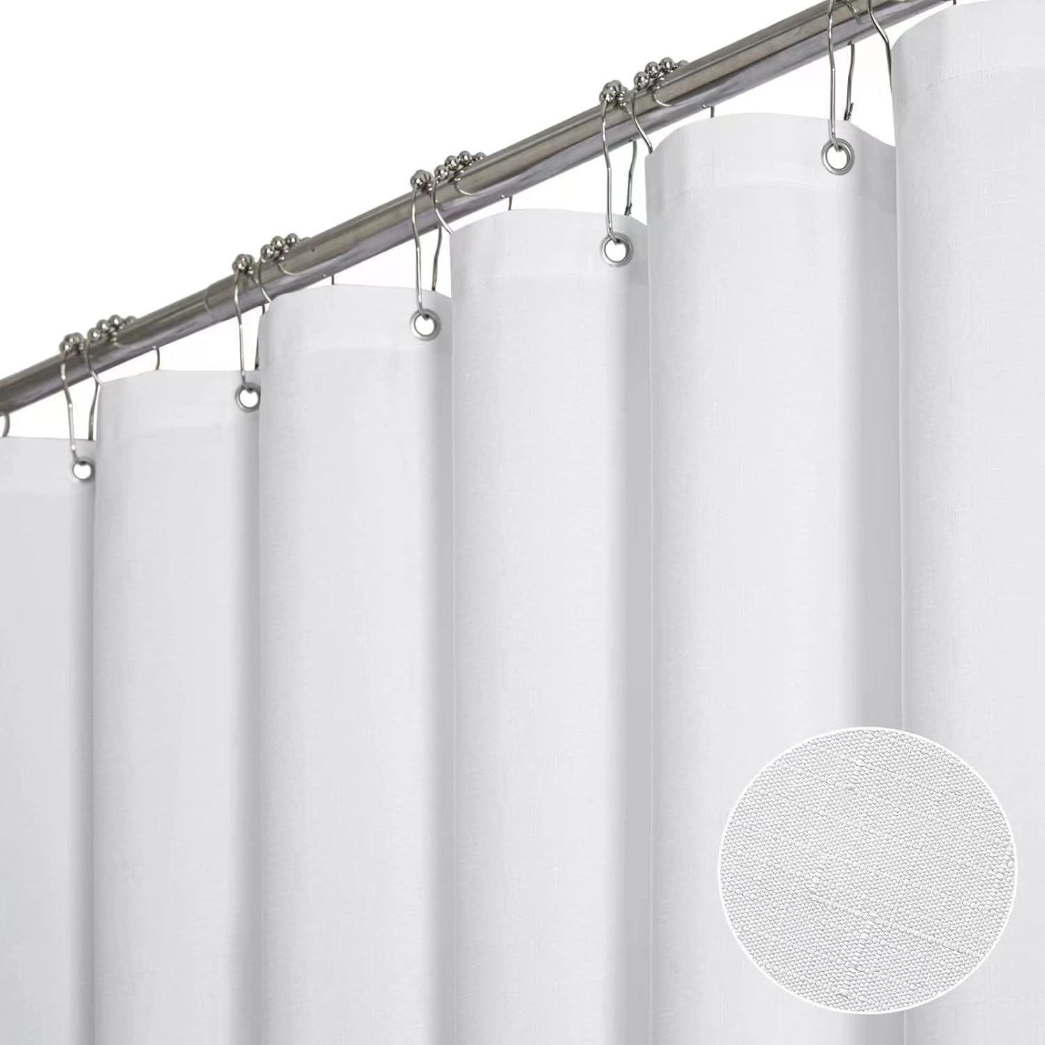 BTTN Linen Textured Shower Curtain Set - 60 x 84 Inch White