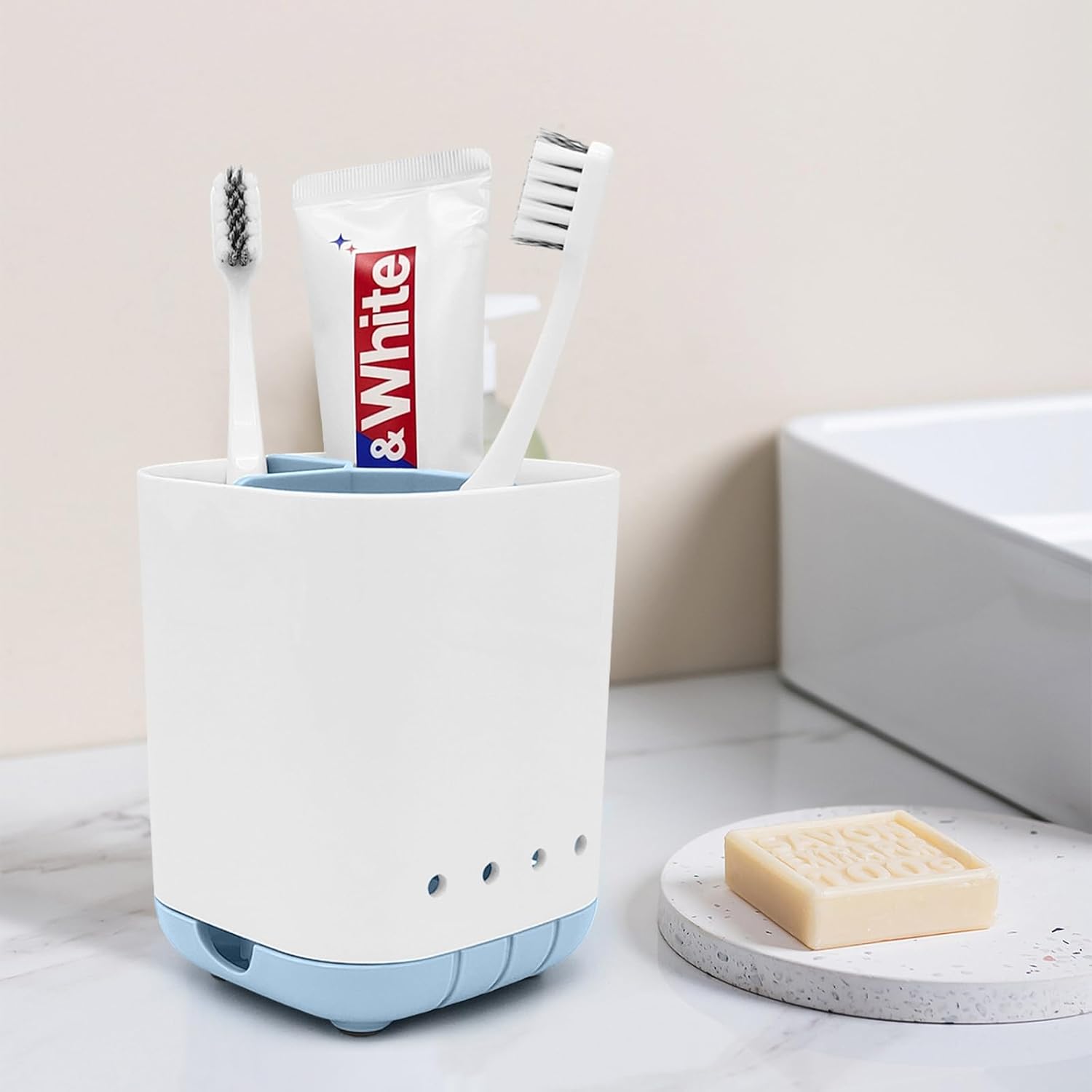Scartink Toothbrush Holder 3-Slot Anti-Slip Organizer for Bathroom Blue