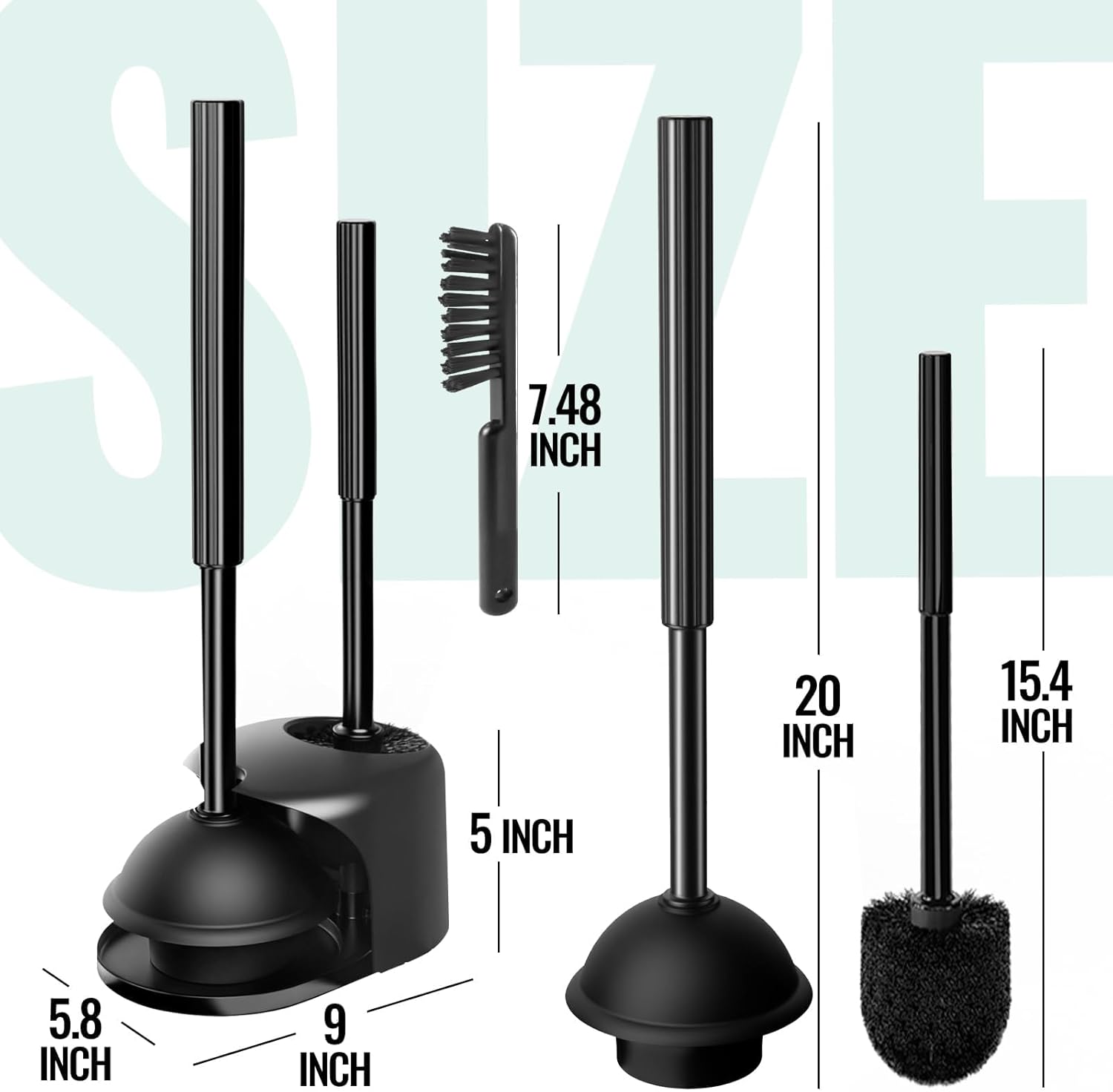 3 in 1 Toilet Brush Plunger Set with Holder and Crevice Cleaner - Black