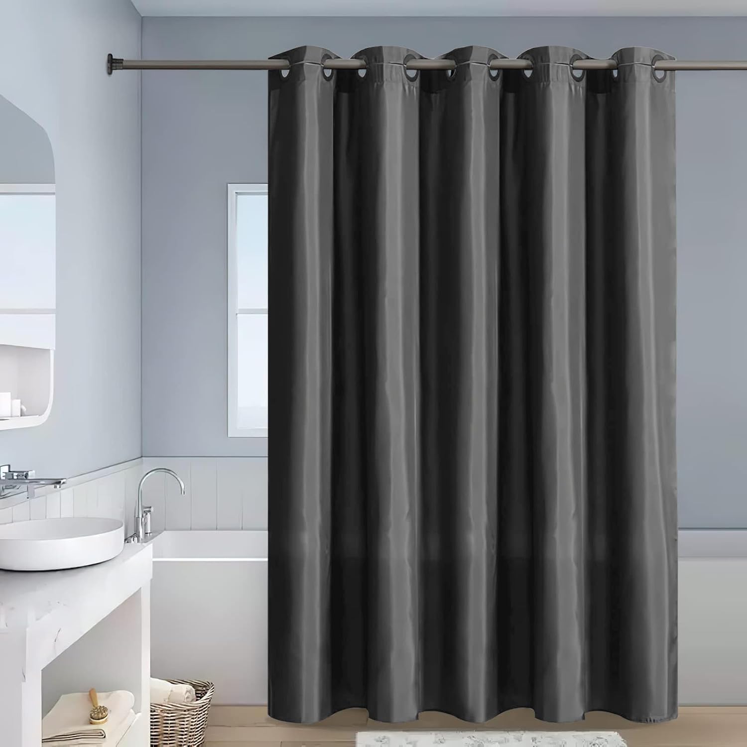 Furlinic No Hook Shower Curtain Dark Grey 72x72 Inch