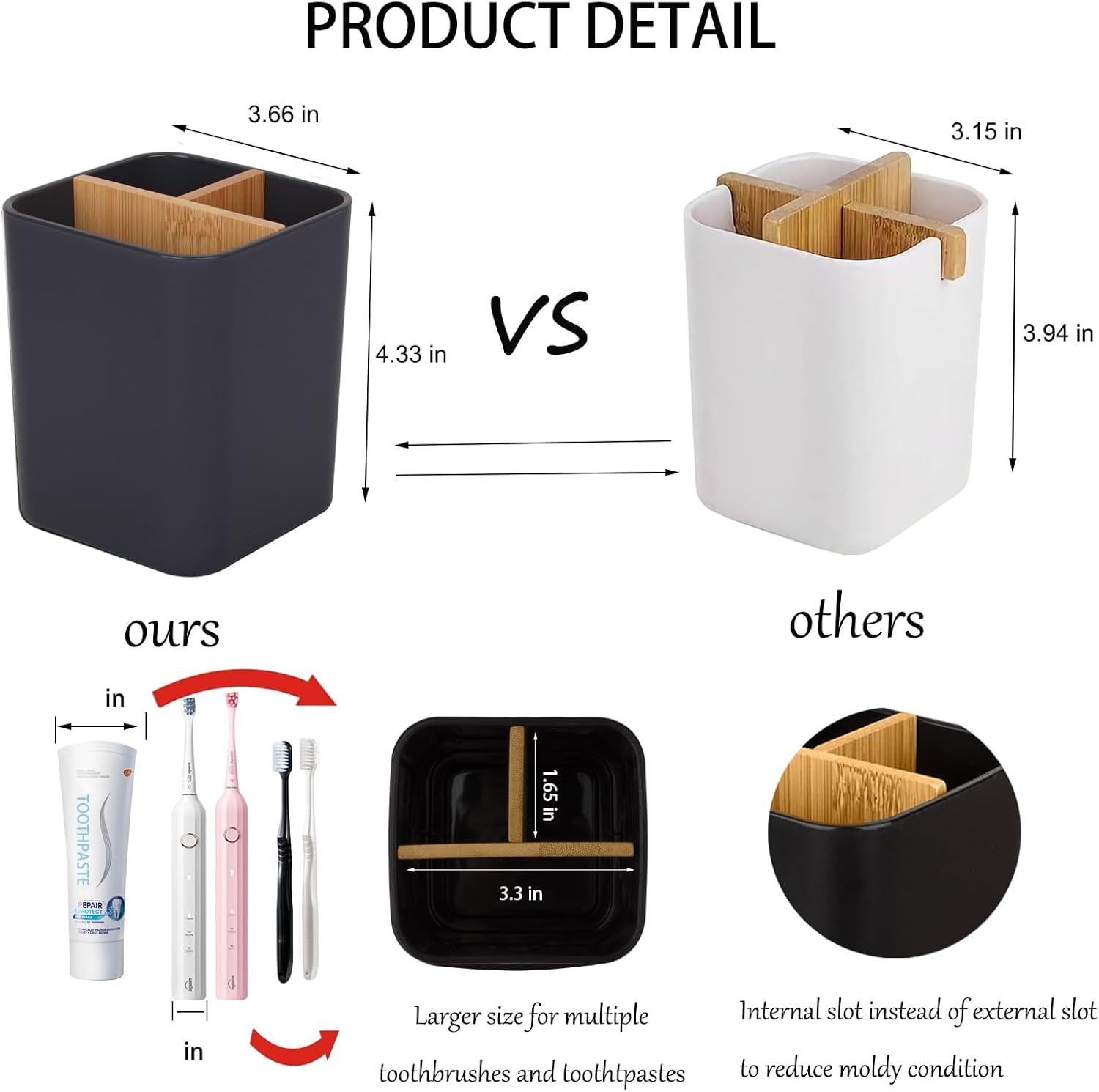 Cool Grey Bamboo Toothbrush Holder with 3 Slots