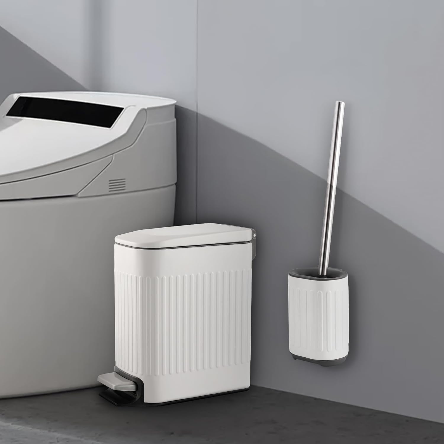 TrashAid Bathroom Trash Can with Toilet Brush Set 1
