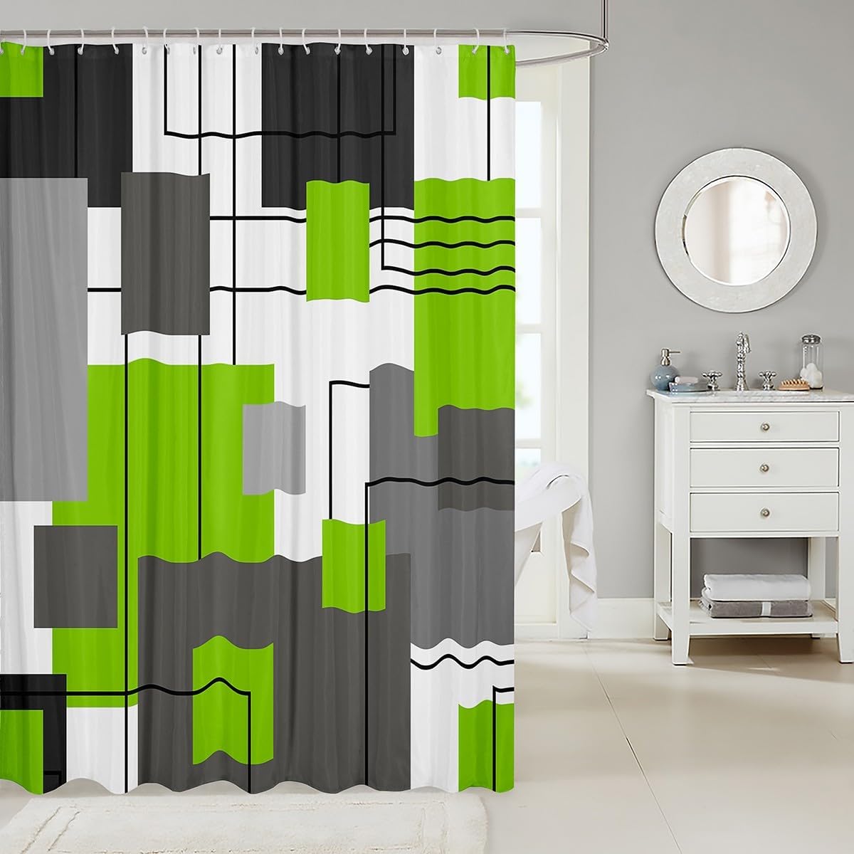 Lime Green Gray Geometric Shower Curtain Set 1