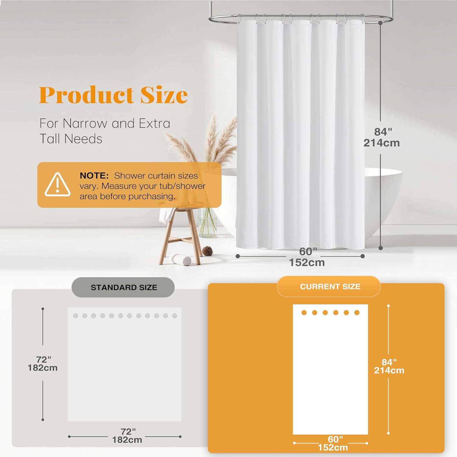 BTTN Linen Textured Shower Curtain Set - 60 x 84 Inch White