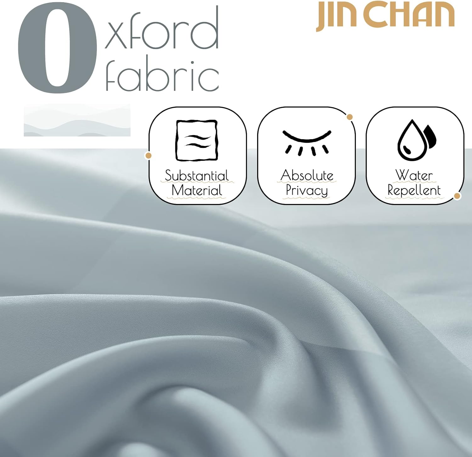 Jinchan Ombre Grey Ocean Wave Shower Curtain with 12 Hooks 70x72 Inches