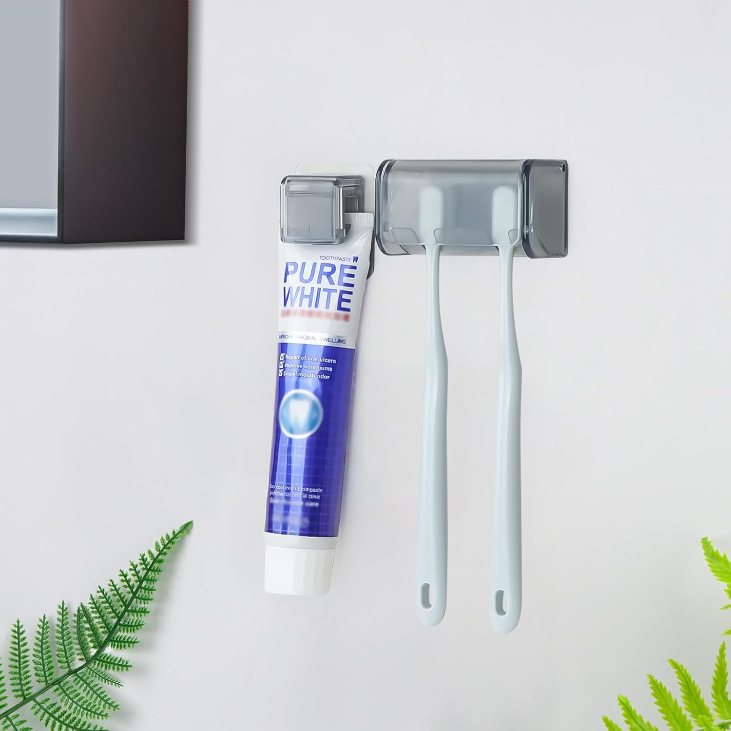 LUEXBOX Wall Mounted Toothbrush Holder with Cover and Clip