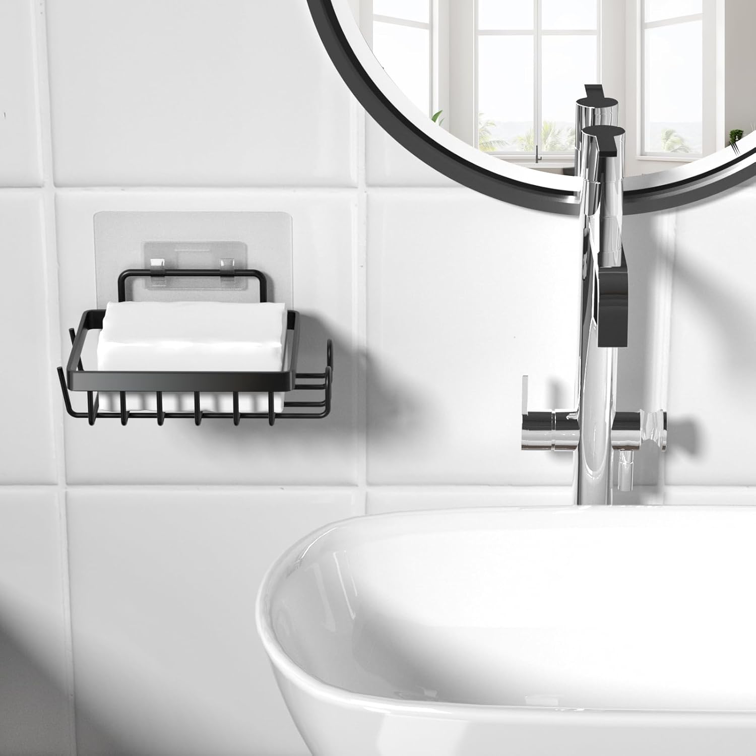 Adhesive Soap Bar Holder with 2 Hooks for Shower Wall 1
