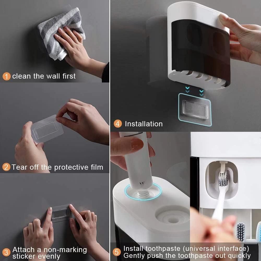 StAider Wall-Mounted Electric Toothbrush Holder with Storage and Toothpaste Squeezers