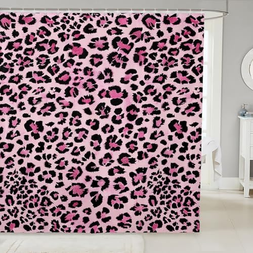 Feelyou Leopard Print Waterproof Shower Curtain Set 72x72