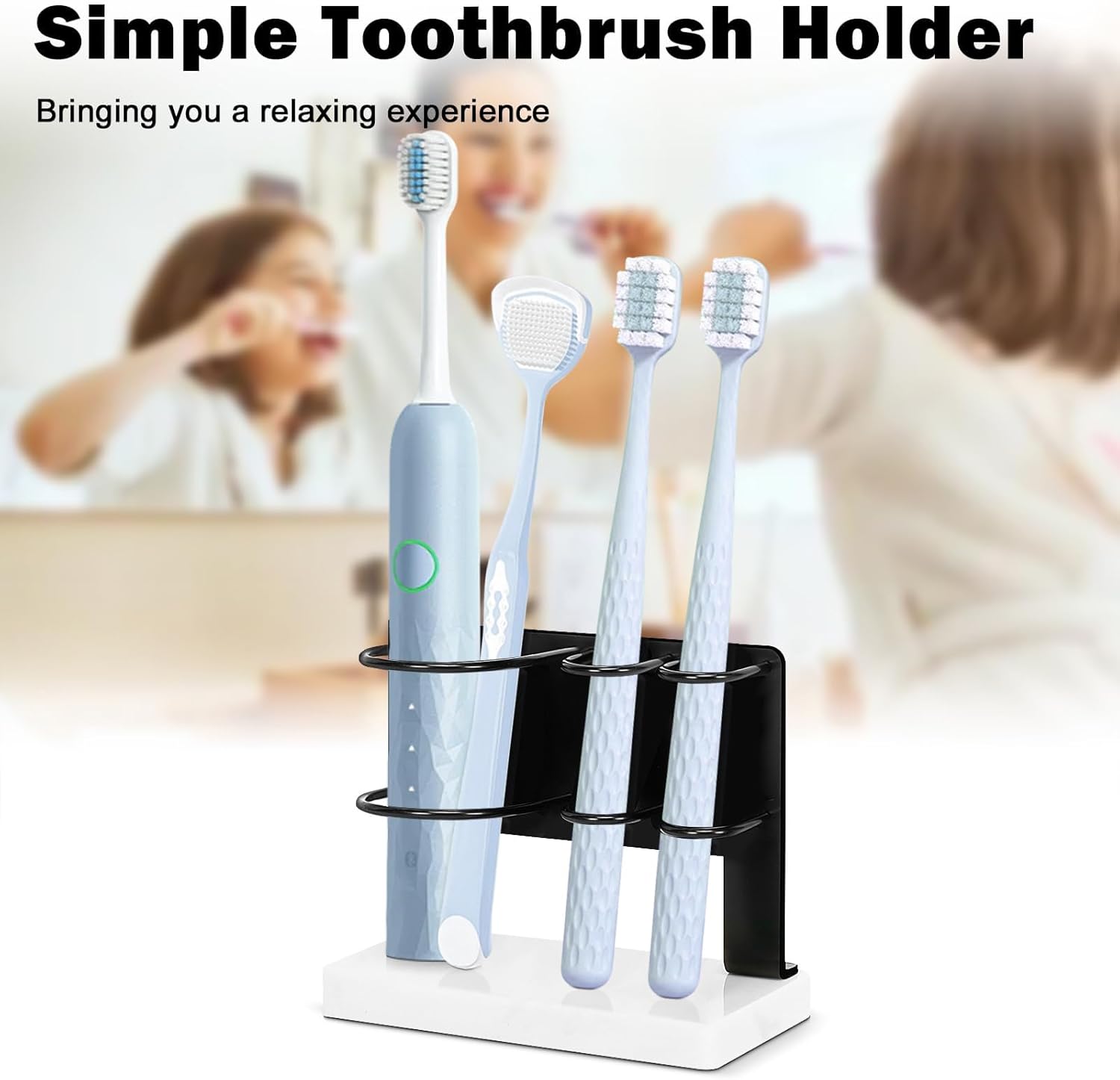 Winmien Toothbrush Holder with Marble Base 3 Slots Matte Black