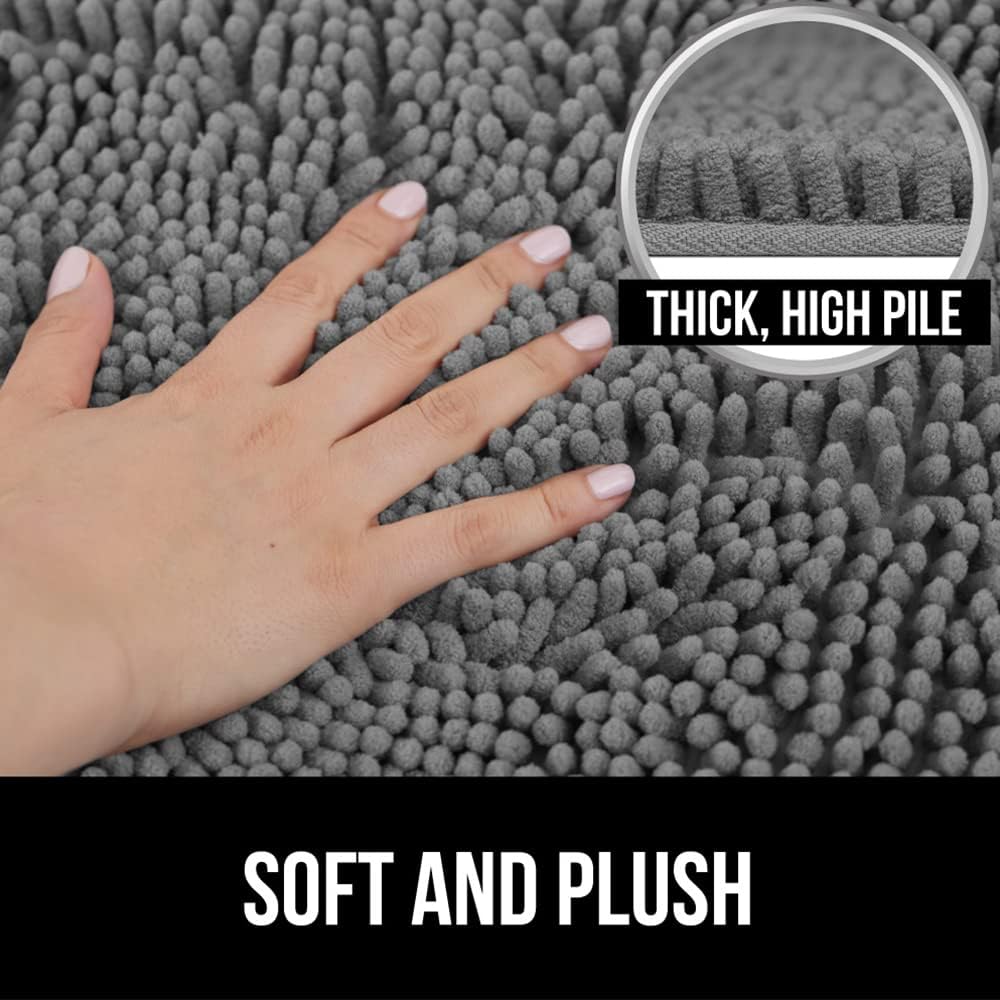 Gorilla Grip Bath Mat Set and Waffle Shower Curtain Bundle in Gray