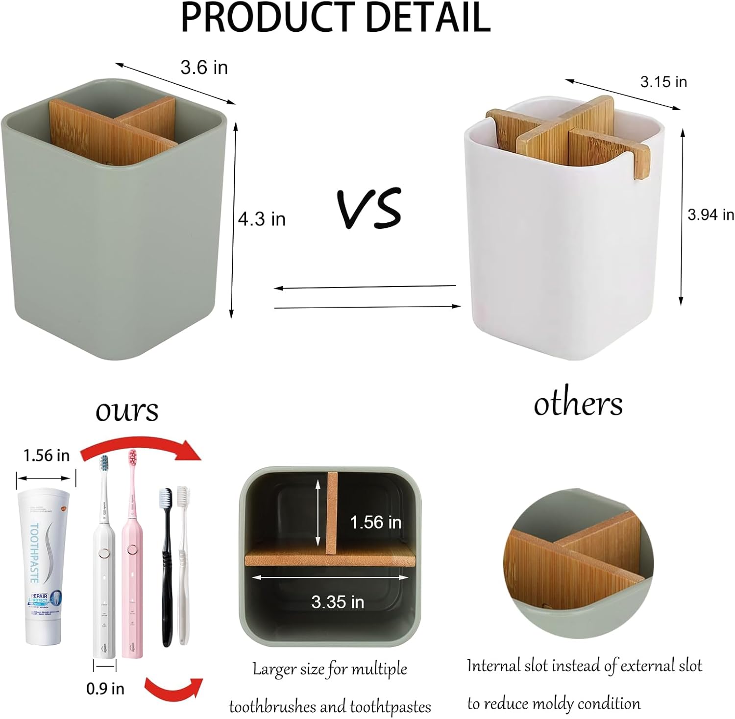 Bamboo Toothbrush Holder with 3 Slots - Green