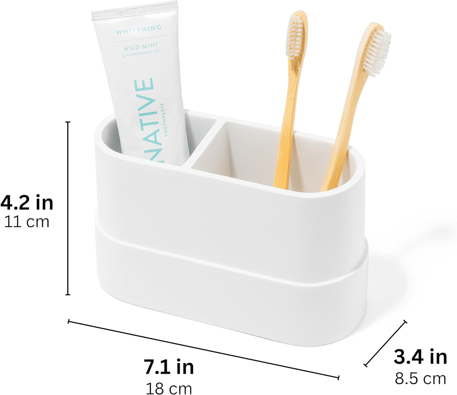 Matte White Toothbrush and Toothpaste Holder with 2 Compartments
