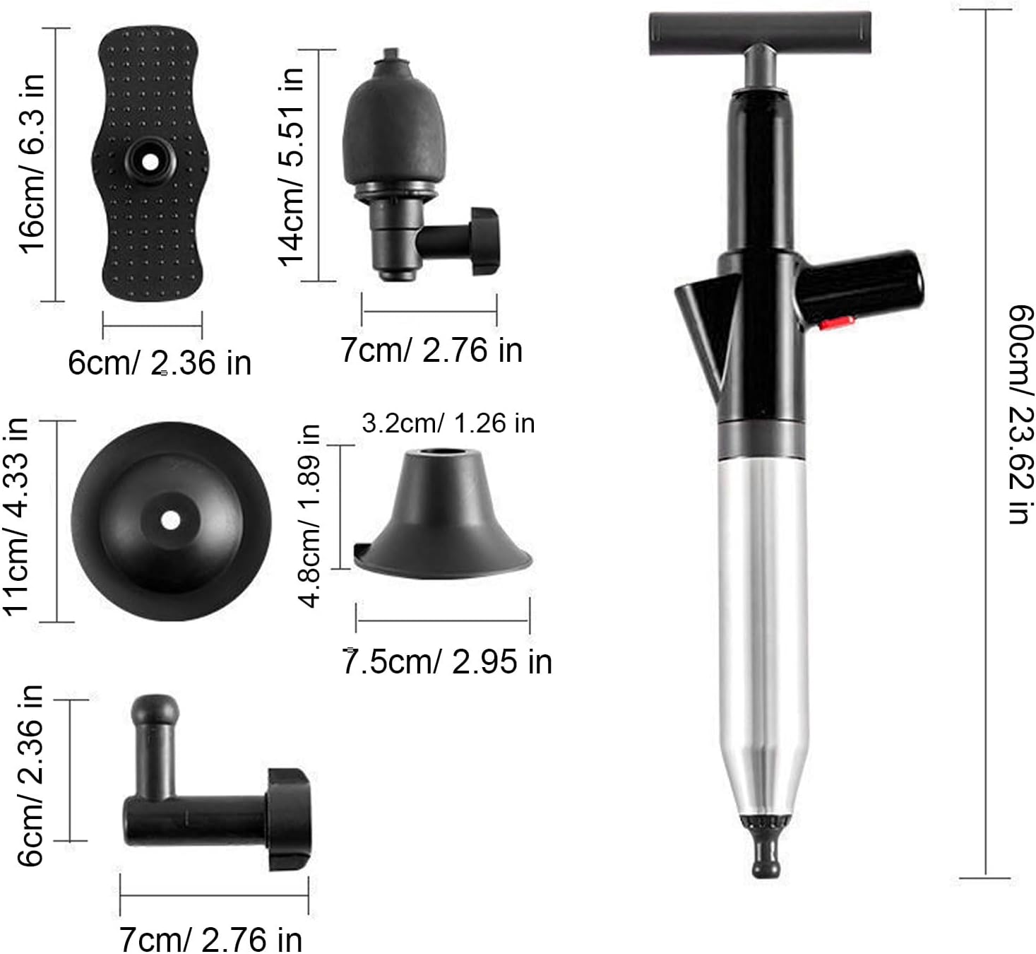 Mumusuki Toilet Plunger with Pressure Indicator - Black