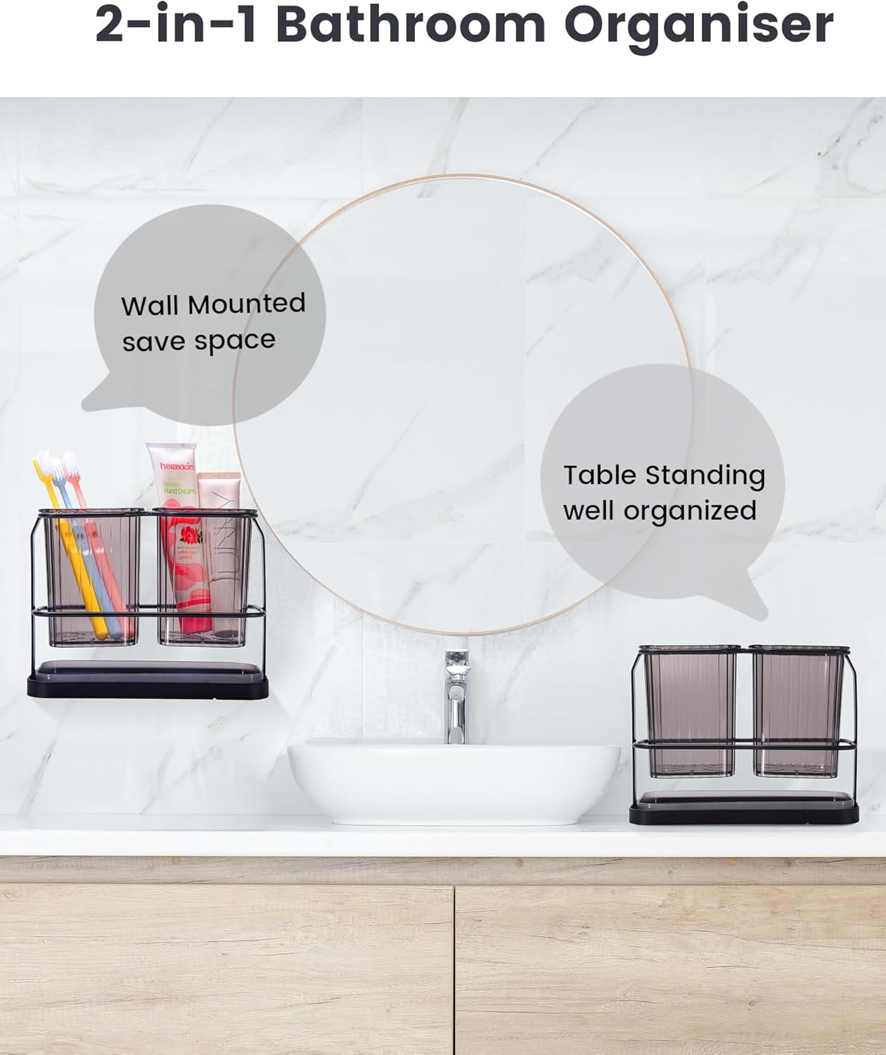 KONE Black Toothbrush Holders for Bathrooms