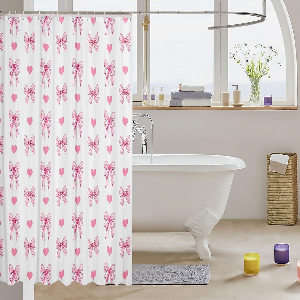 Feelyou Kids Pink Bowknot Shower Curtain Set