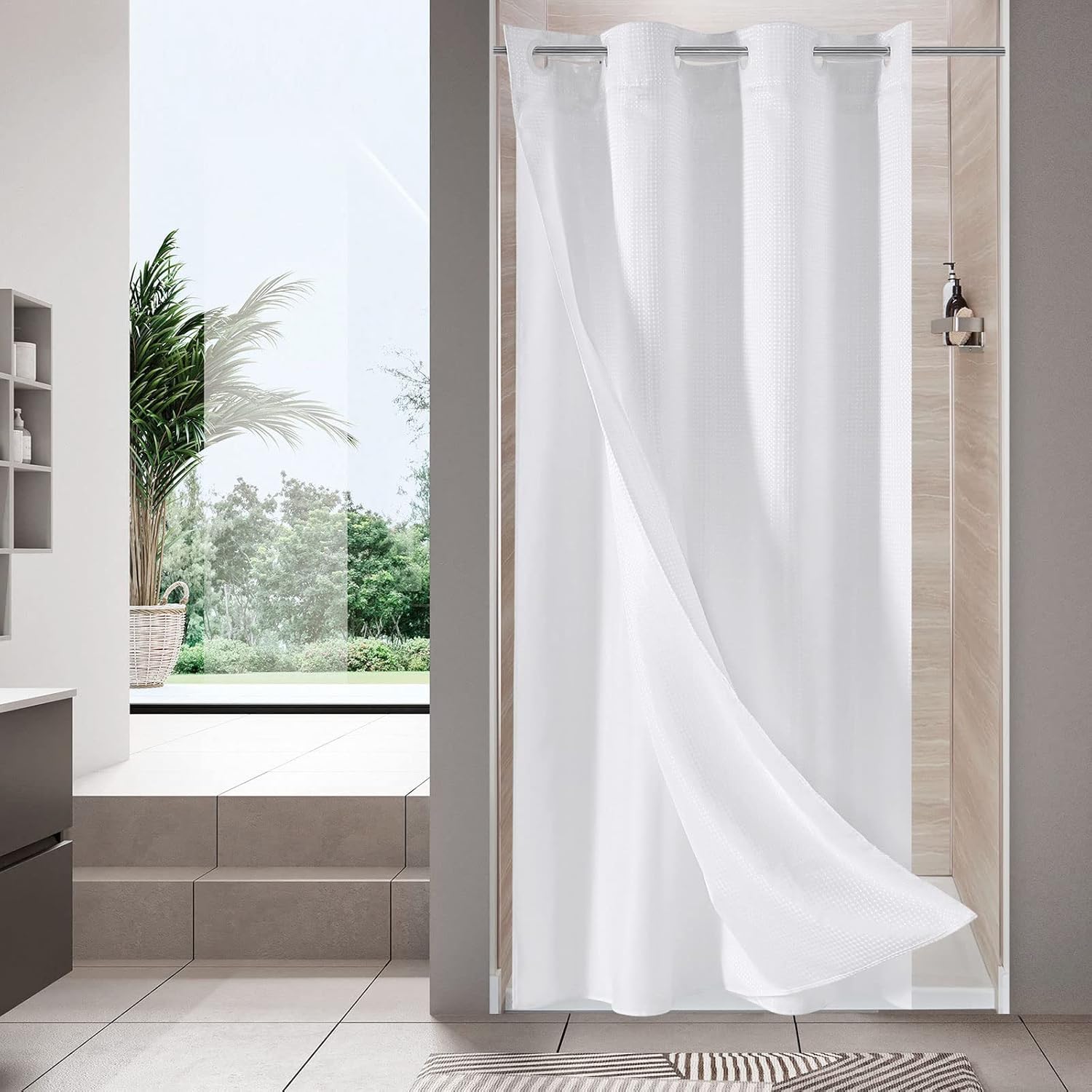 MitoVilla White Waffle Shower Curtain 36x74
