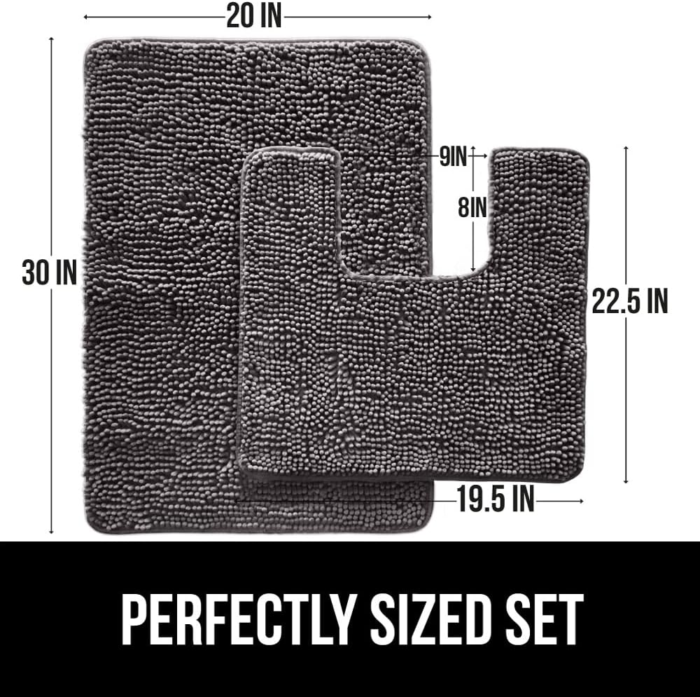 Gorilla Grip Bath Mat Set and Waffle Shower Curtain Bundle in Gray