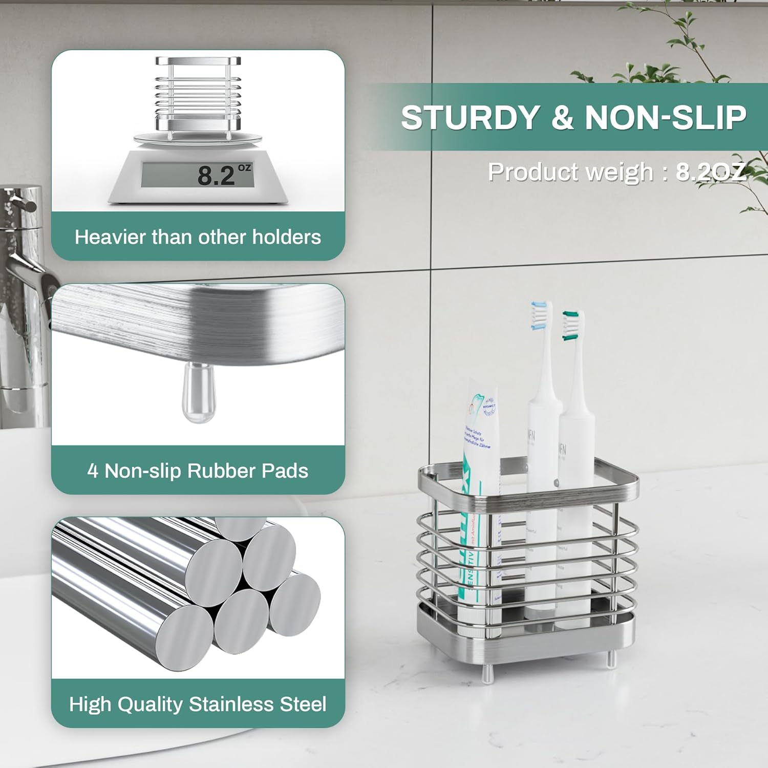 Stainless Steel Shower Toothbrush Holder with Drainage