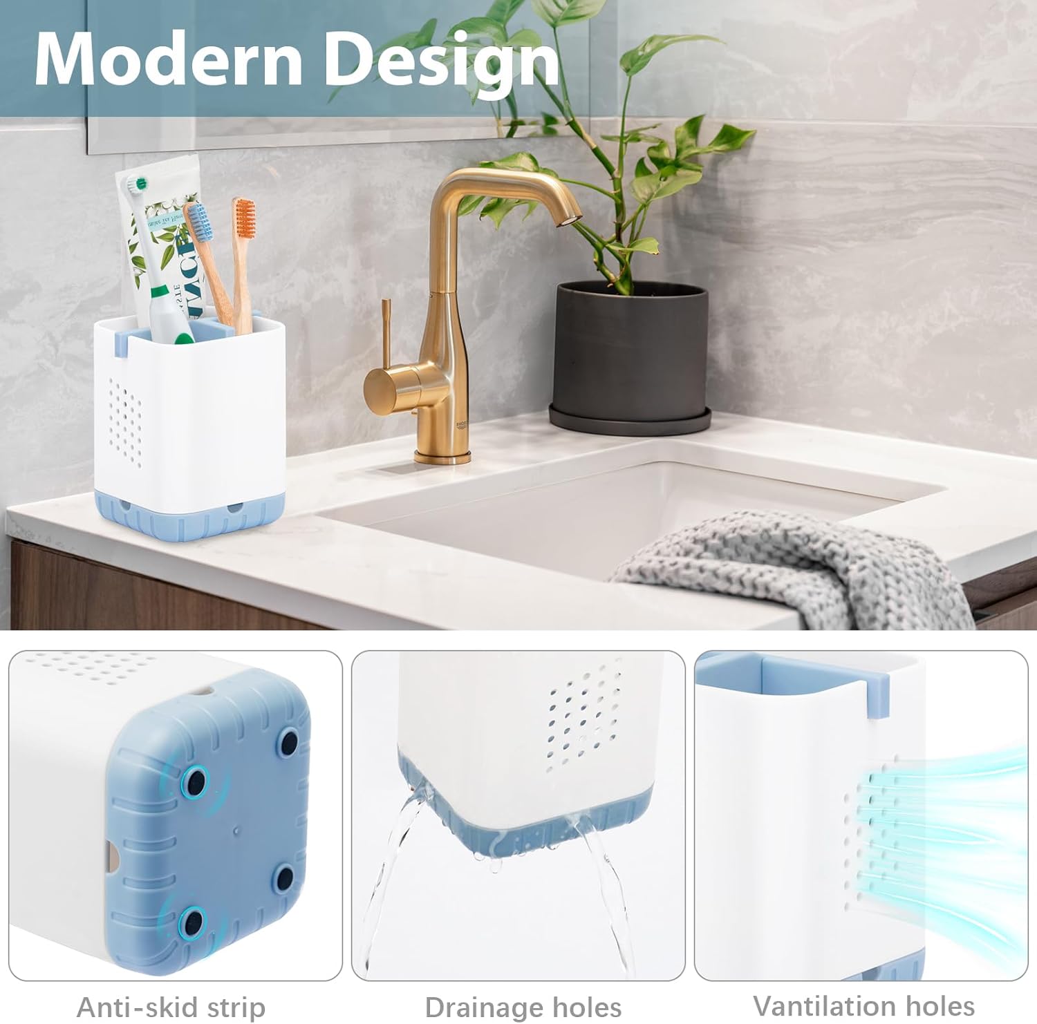 Boperzi Toothbrush Razor Holder with Drainage - Blue