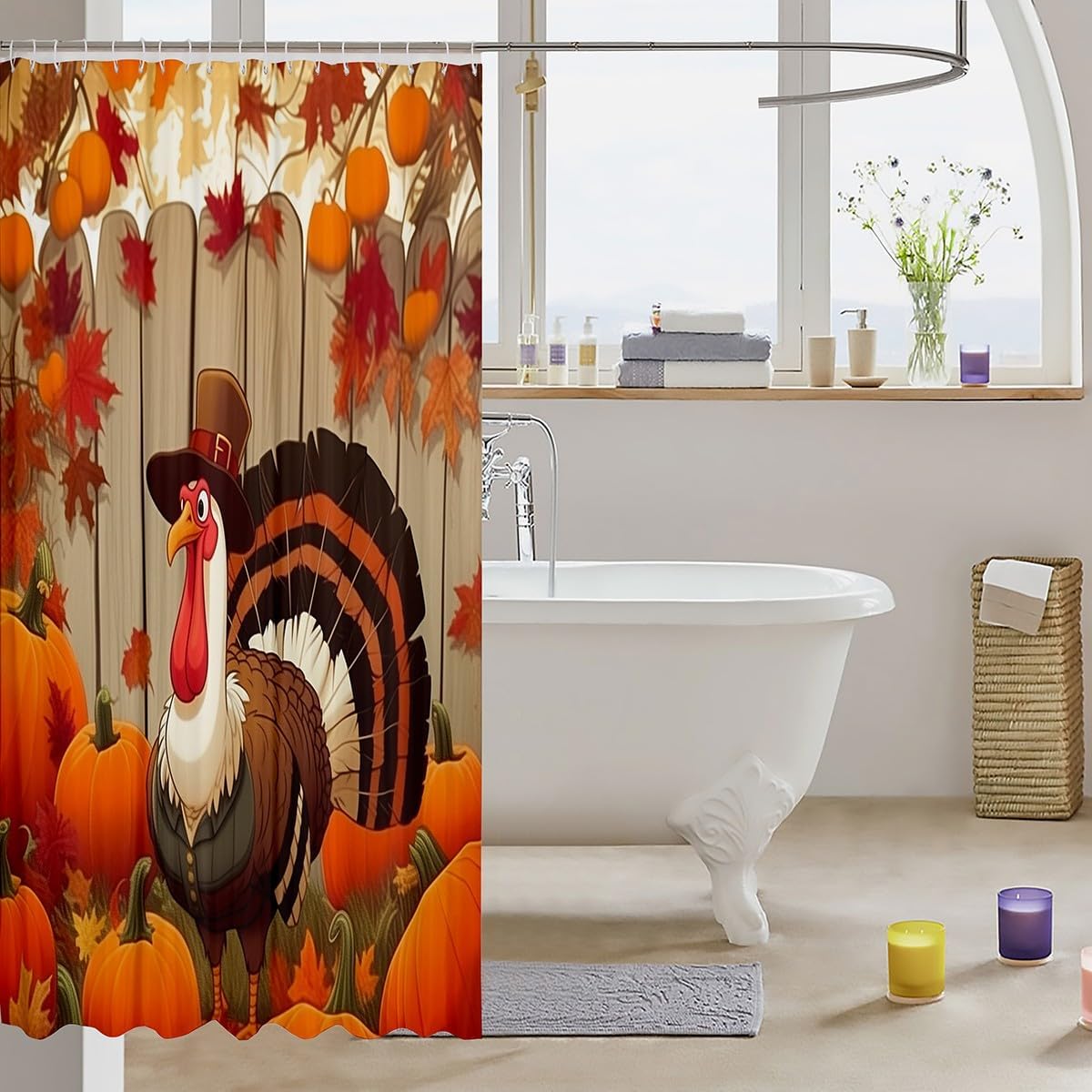 Feelyou Turkey Bath Curtain Set 72x78 Thanksgiving Decor 1