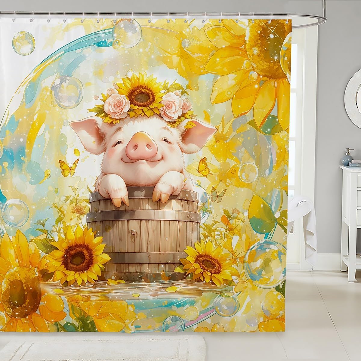 Feelyou Pig Shower Curtain Set 72x72 Waterproof Cartoon