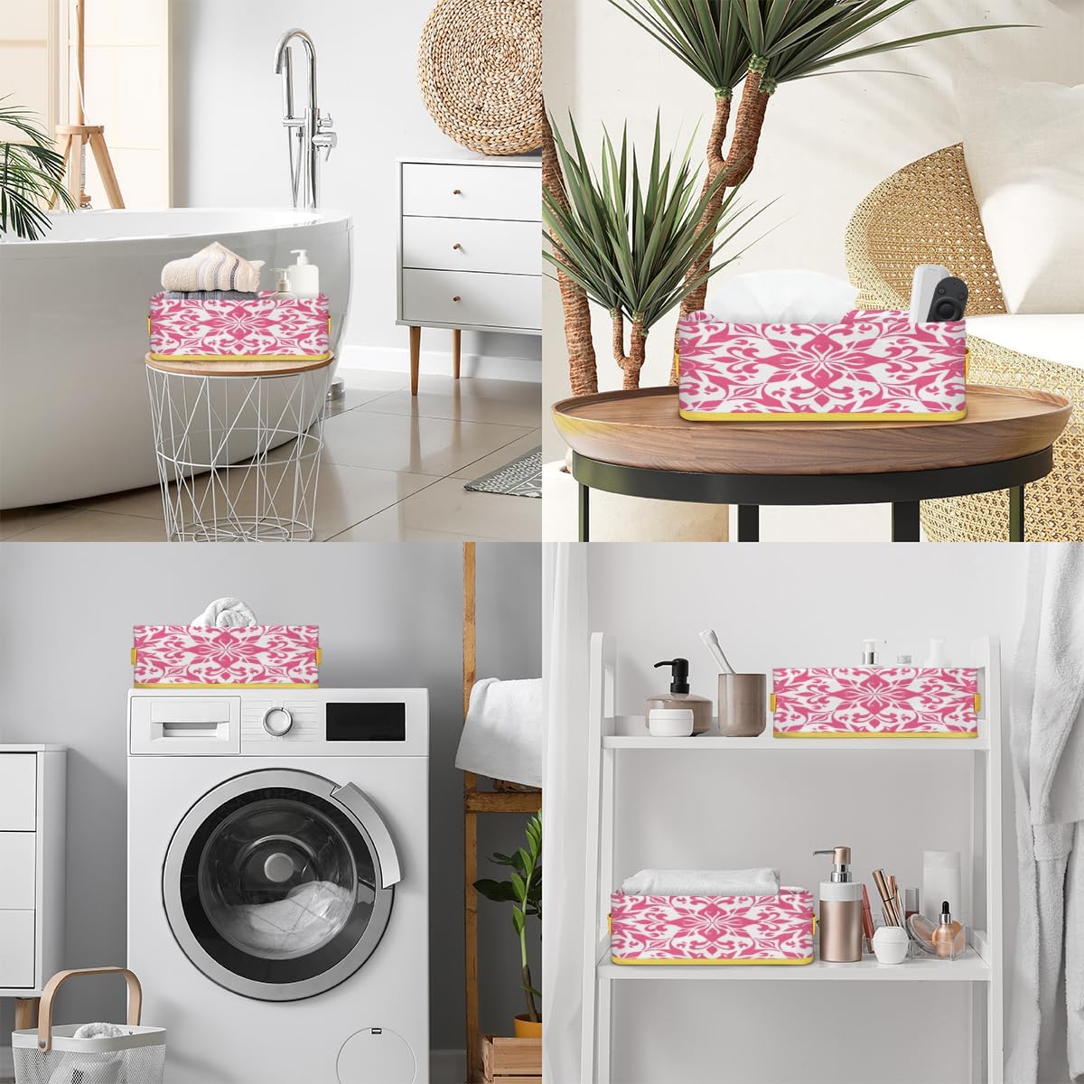 Geometric Flower Toilet Paper Storage Basket with Handle