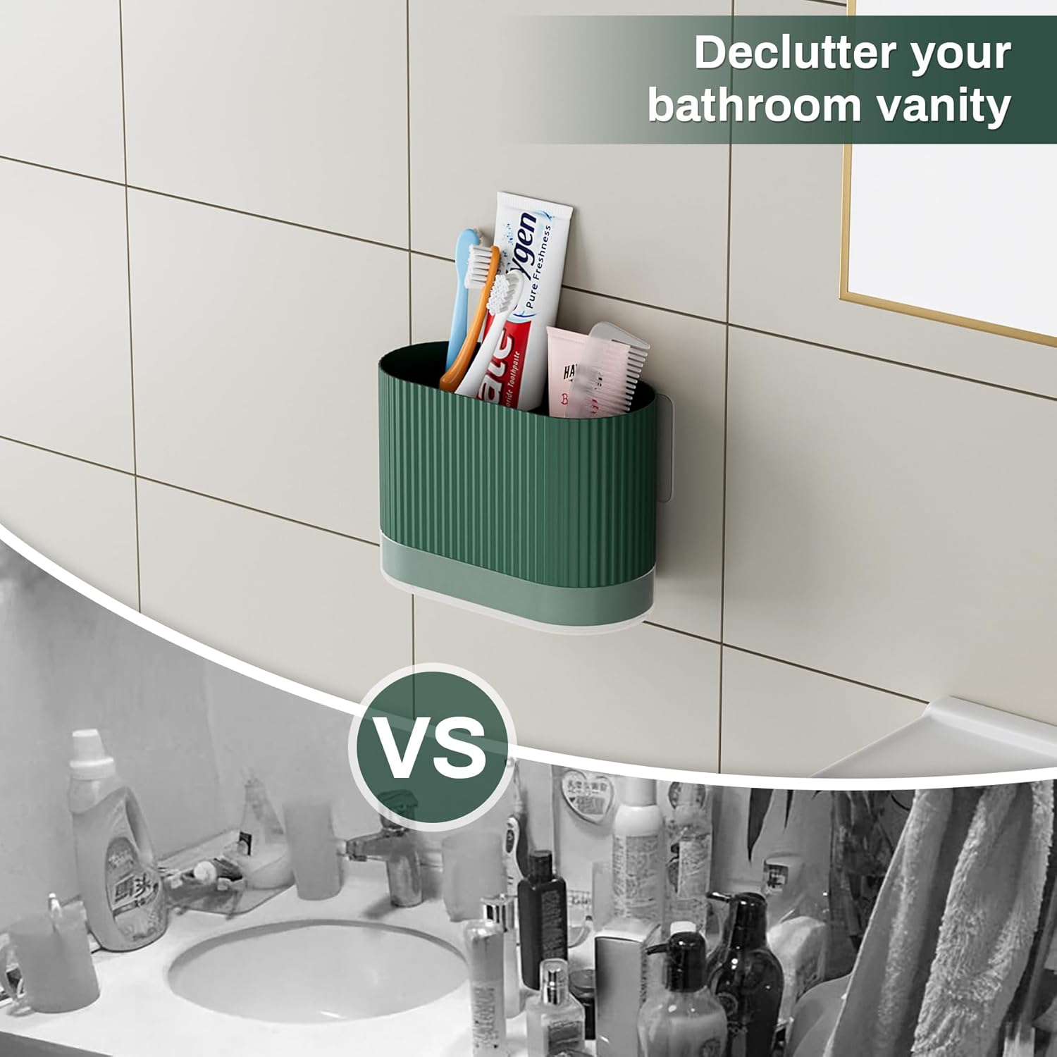 Green Kids Toothbrush Holder with Drainage and Drip Tray
