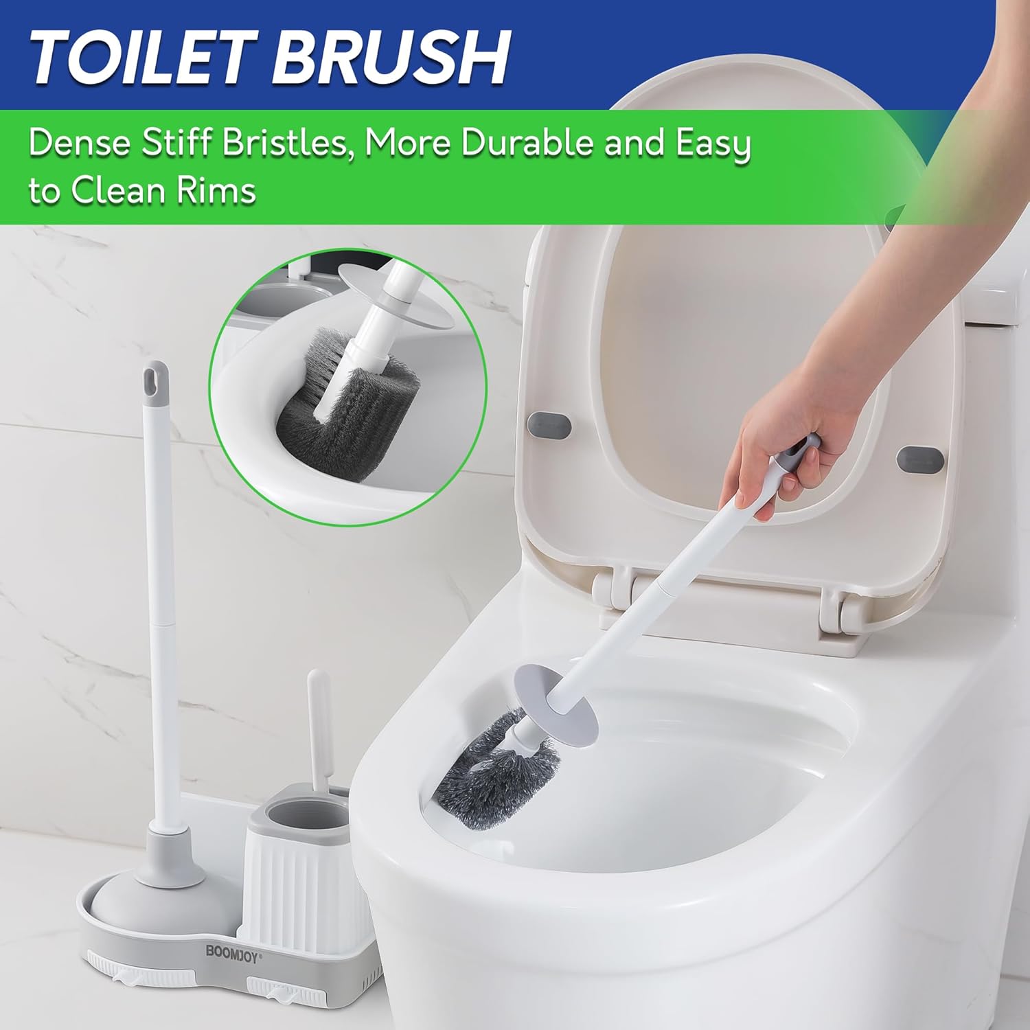 BOOMJOY Toilet Brush and Plunger Set with Hidden Holder