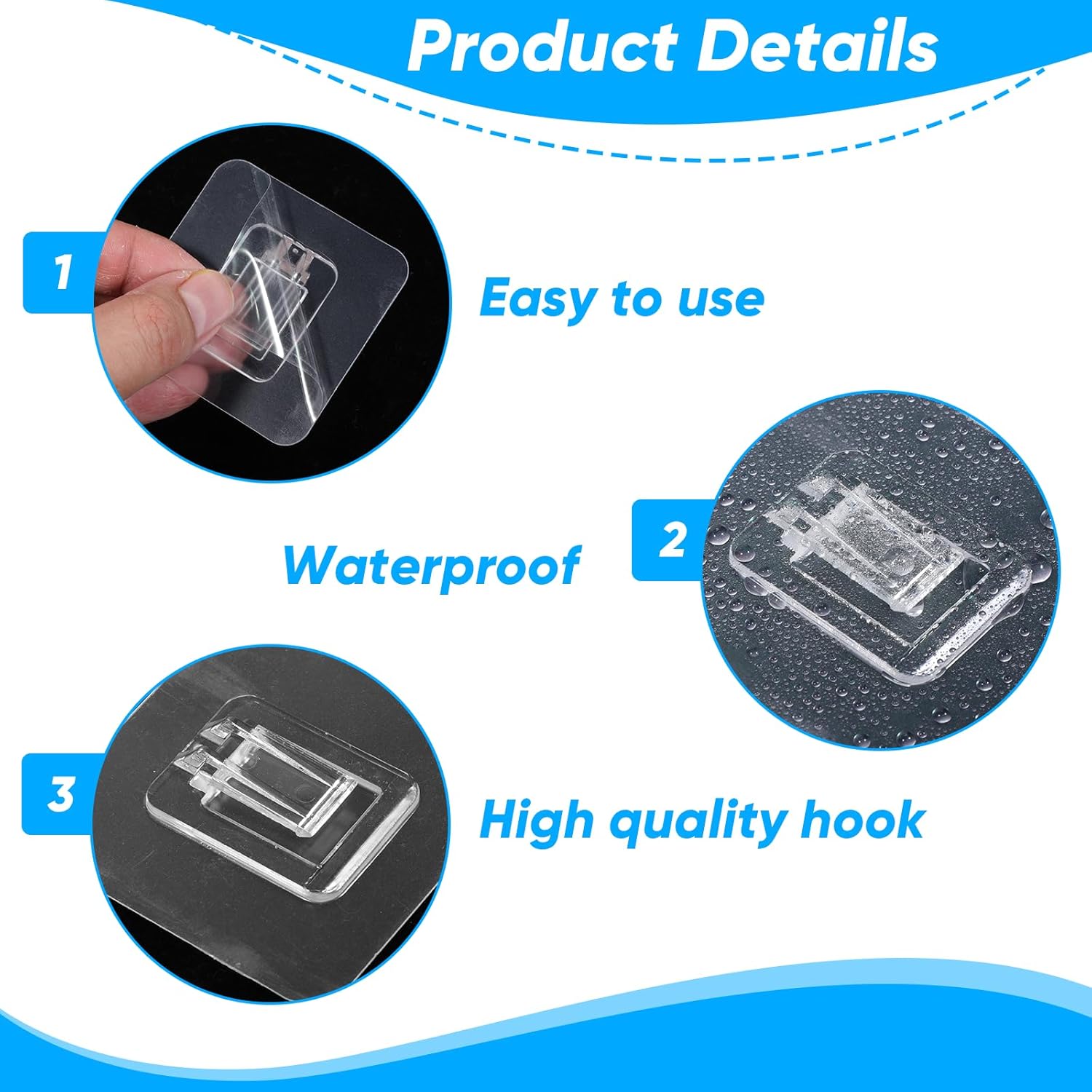 14 Pcs Clear Shower Shelf Adhesive Hooks for Bath and Kitchen