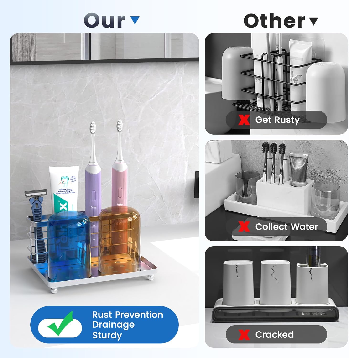 Luxspire Toothbrush Holders for Bathroom 3-Slot Silver