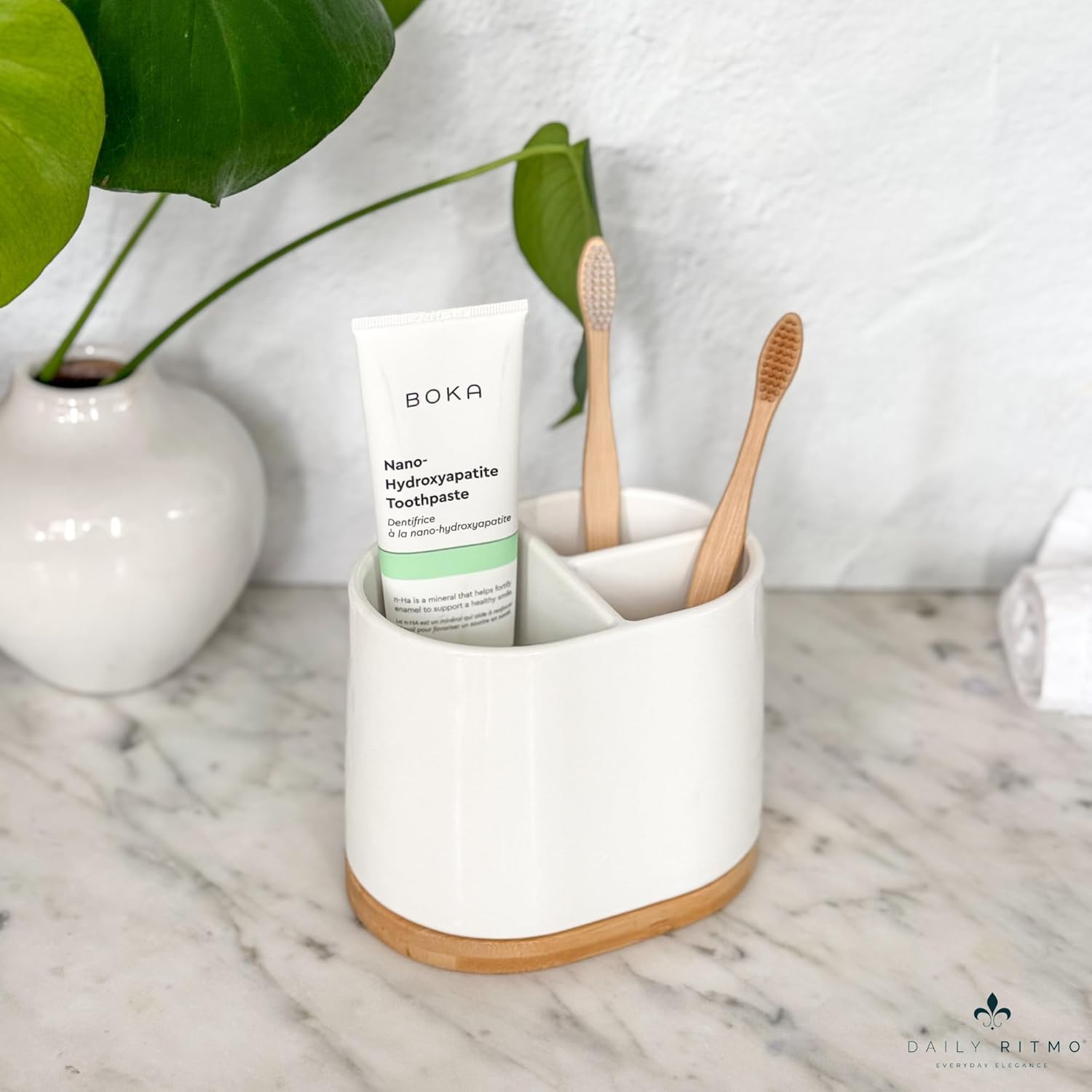 Daily Ritmo Large Toothbrush Holder with Bamboo Base