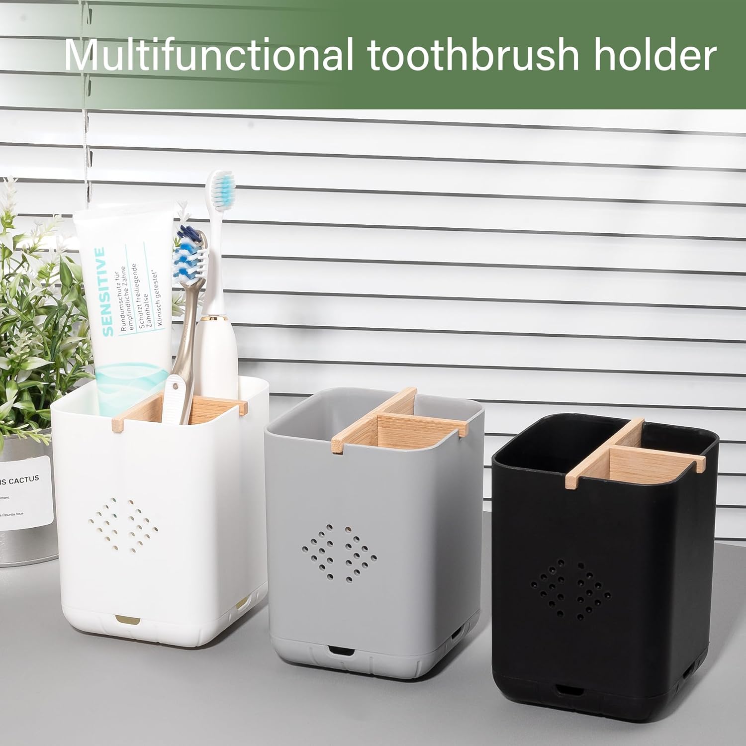 Durable Toothbrush Holder with 3 Slots - Black