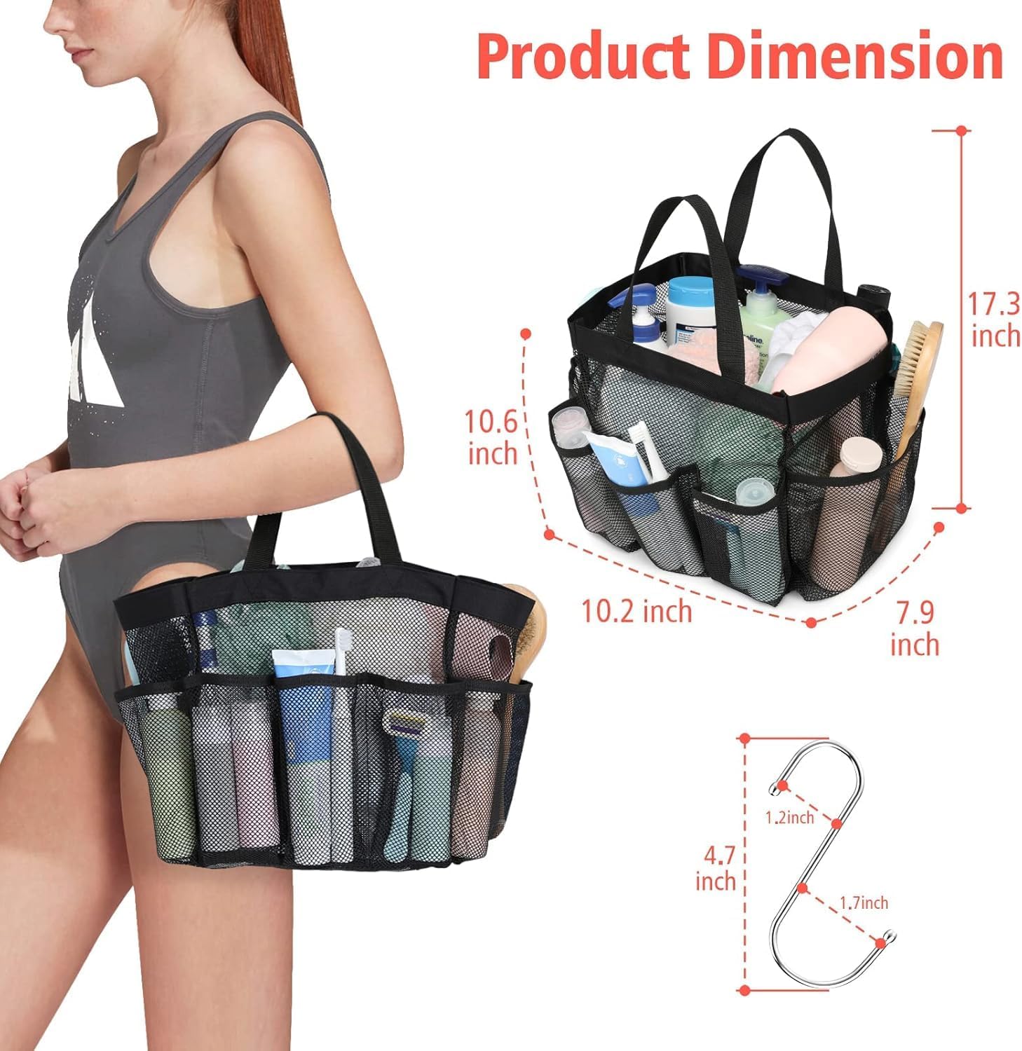 Mesh Shower Caddy with 8 Pockets for Dorm and Travel