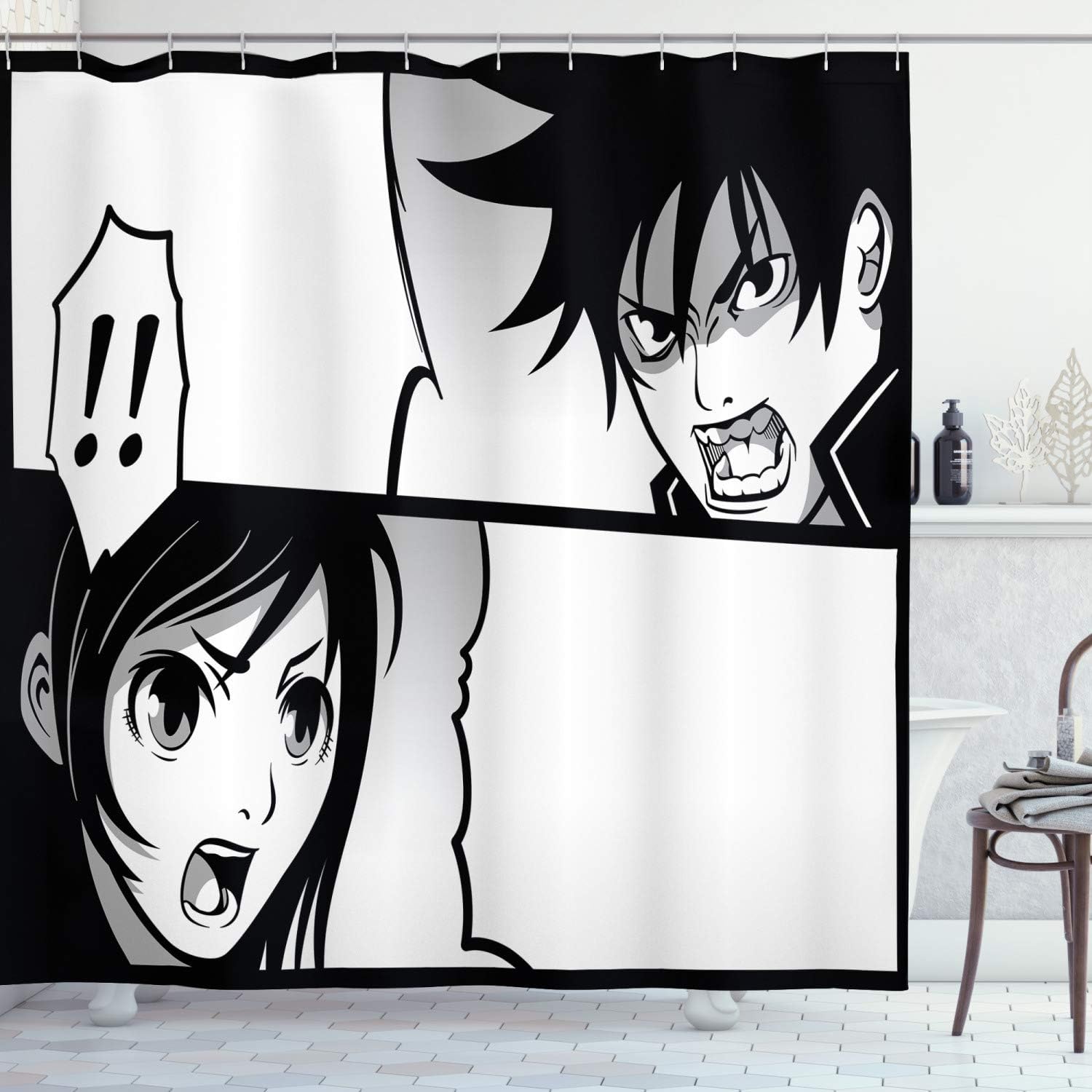 Ambesonne Anime Shower Curtain Set with Hooks 69x75