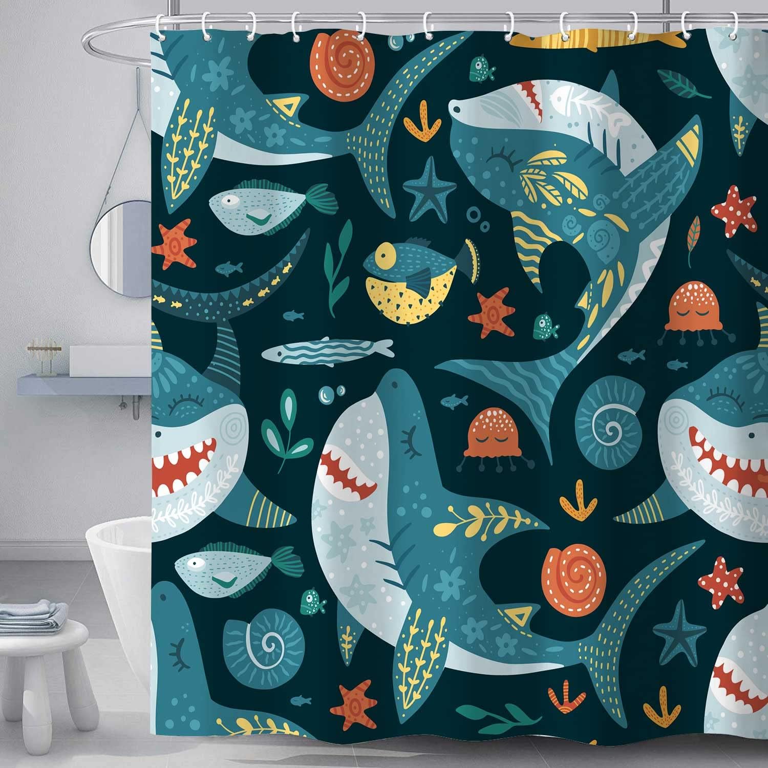 Cute Shark Shower Curtain for Kids Bathroom 69x70 Inches