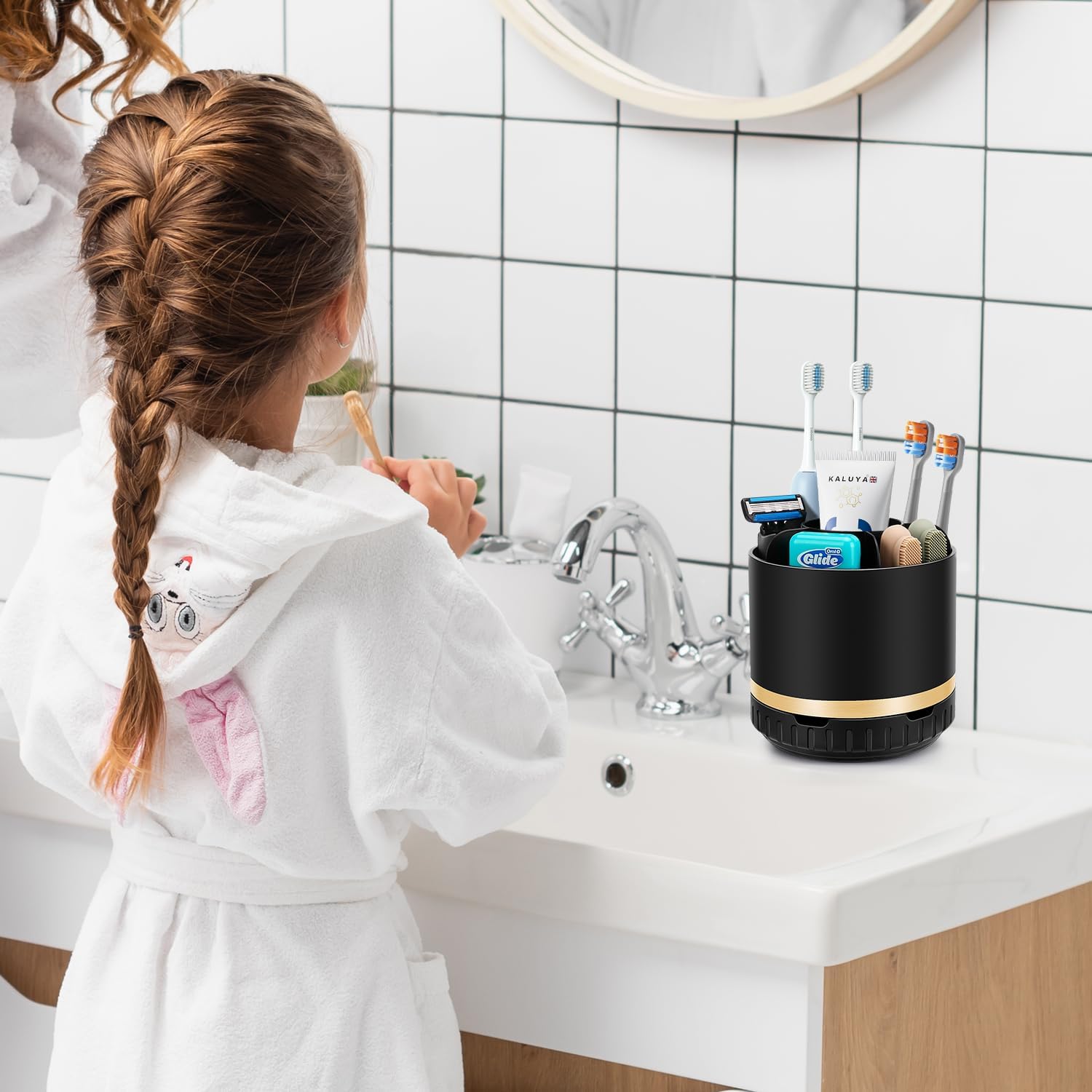 GFWARE Rotating Black Toothbrush Holder with 6 Slots