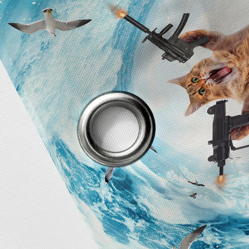 Funny Cat Riding Shark Shower Curtain Set with Hooks