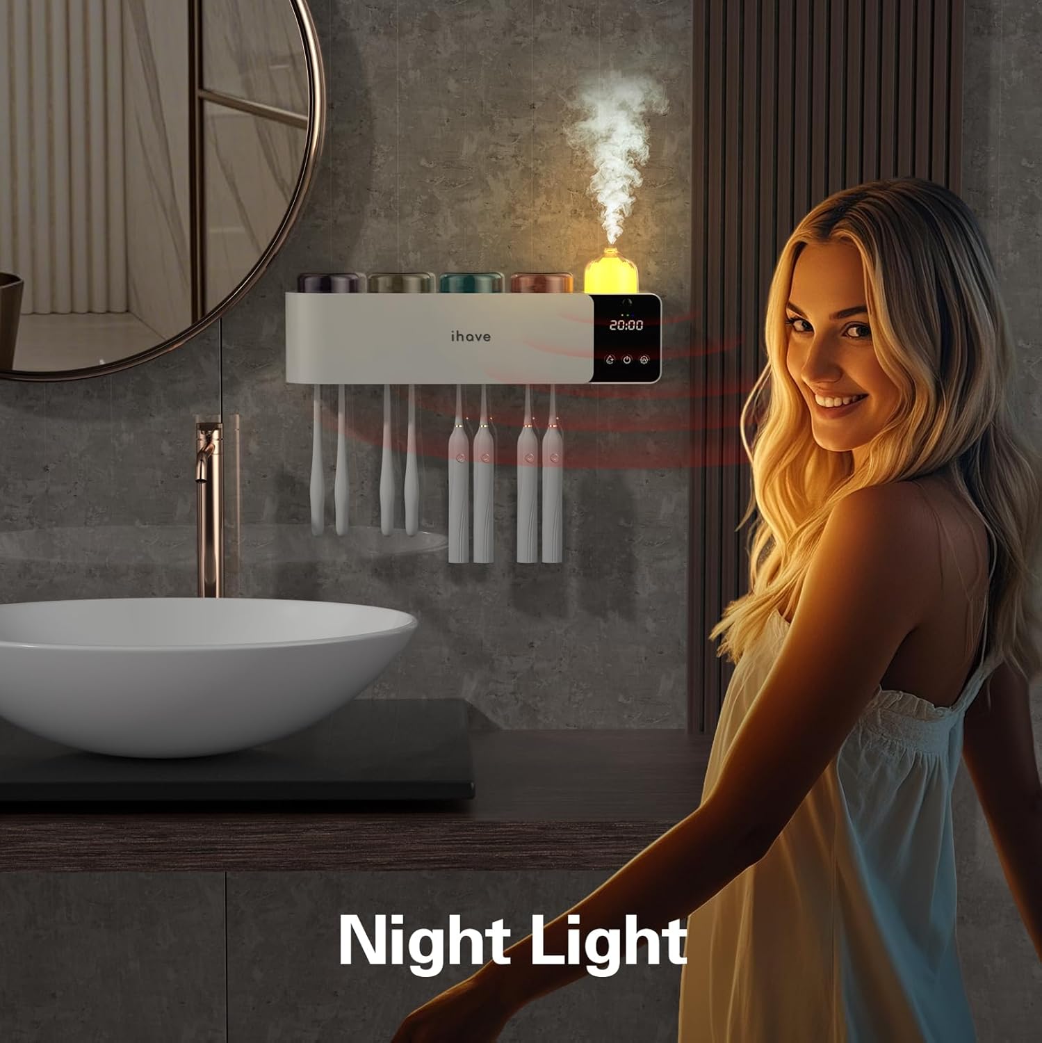 iHave Smart UV Toothbrush Holder with Aromatherapy and Night Light