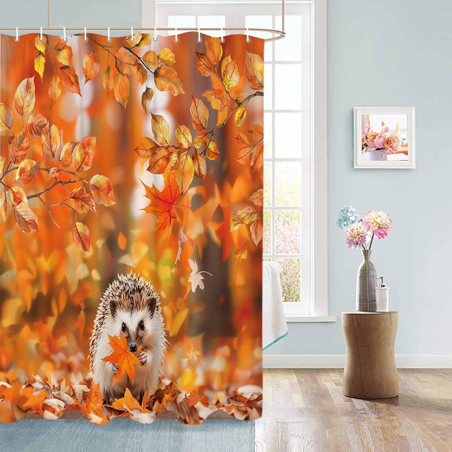 72 Maple Leaf Shower Curtain Set with 12 Hooks