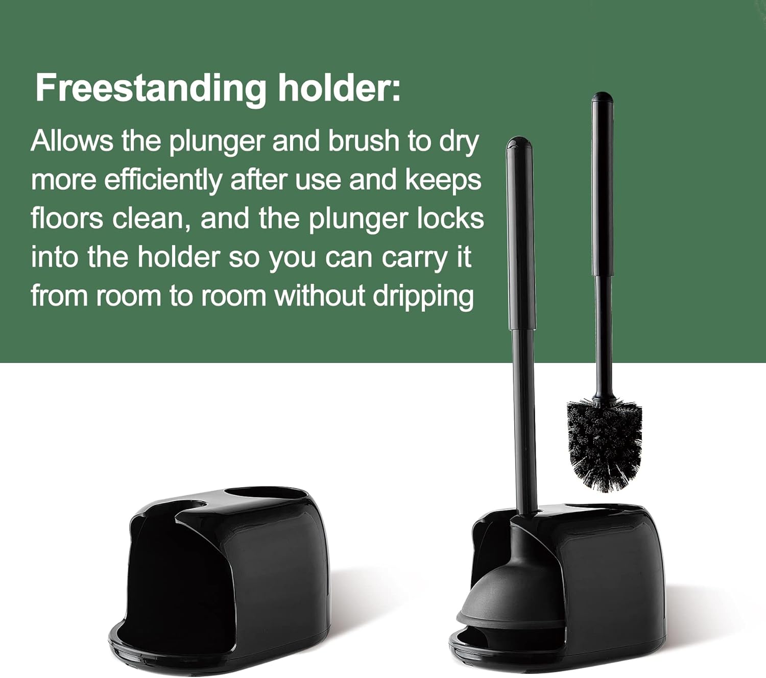 Eyliden 2 in 1 Toilet Plunger and Brush Set with Holder Black