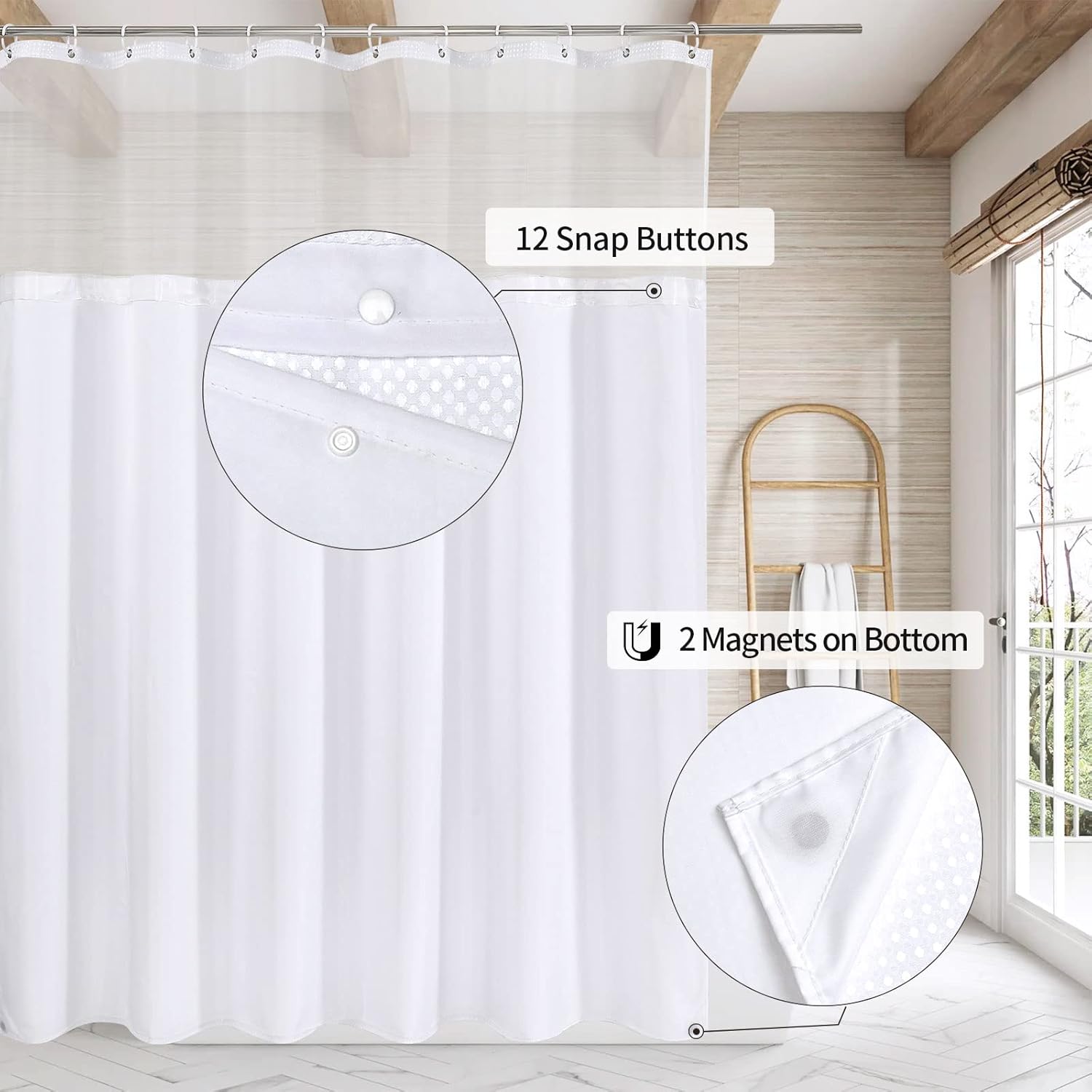 MitoVilla White Waffle Shower Curtain Set with Liner 1