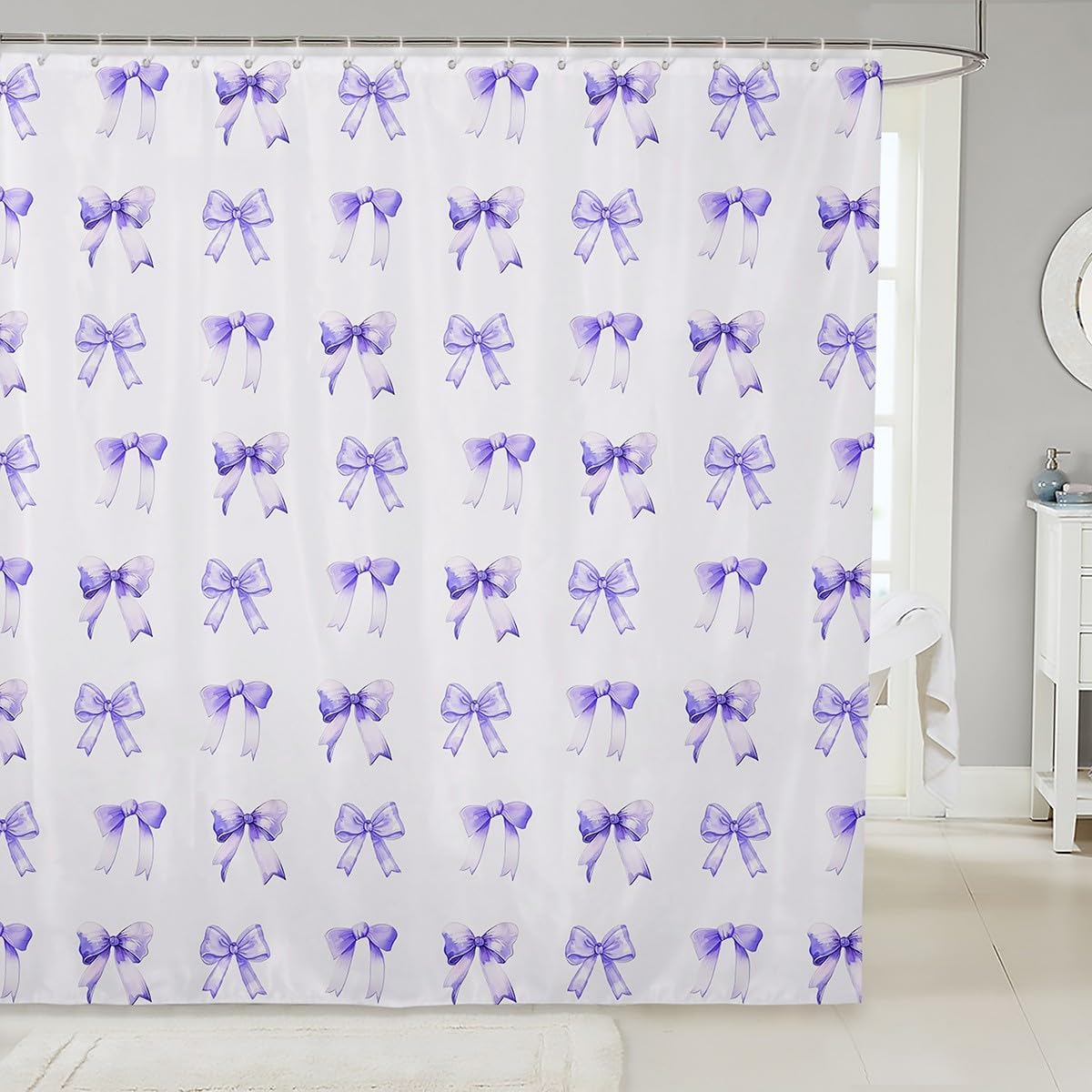 Feelyou Purple Bow Bath Curtain Set 72x78