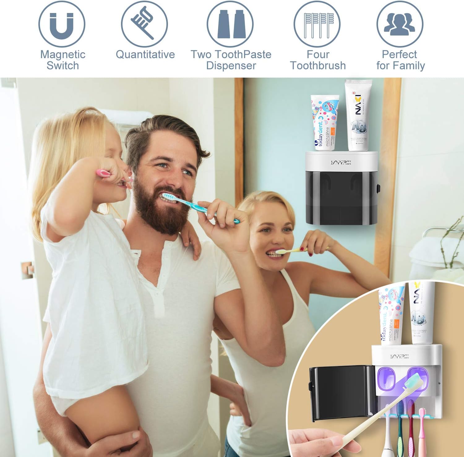 Boperzi Dustproof Brush Holder with Toothpaste Squeezers