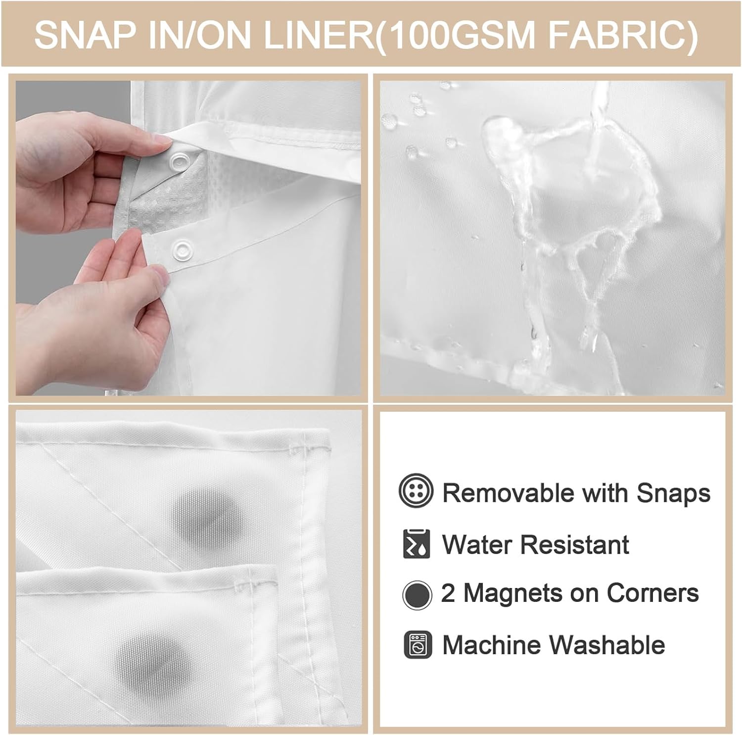 SMTHOM No Hook Shower Curtain Set 75x72