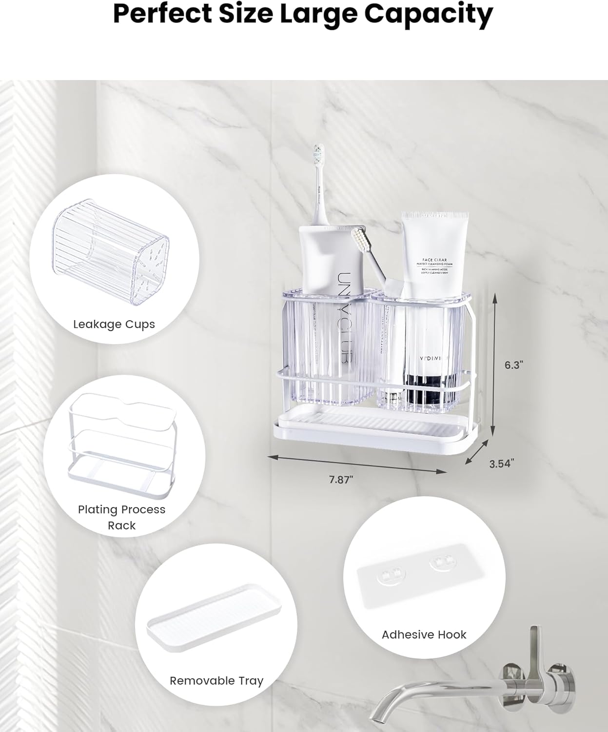 KONE Clear Toothbrush Holders for Bathroom with 2 Cups