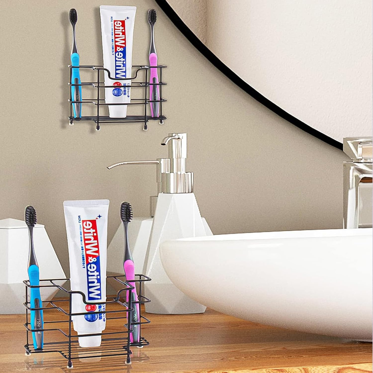 Wbbog Stainless Steel Toothbrush Holder with 3 Slots and Toothpaste Stand